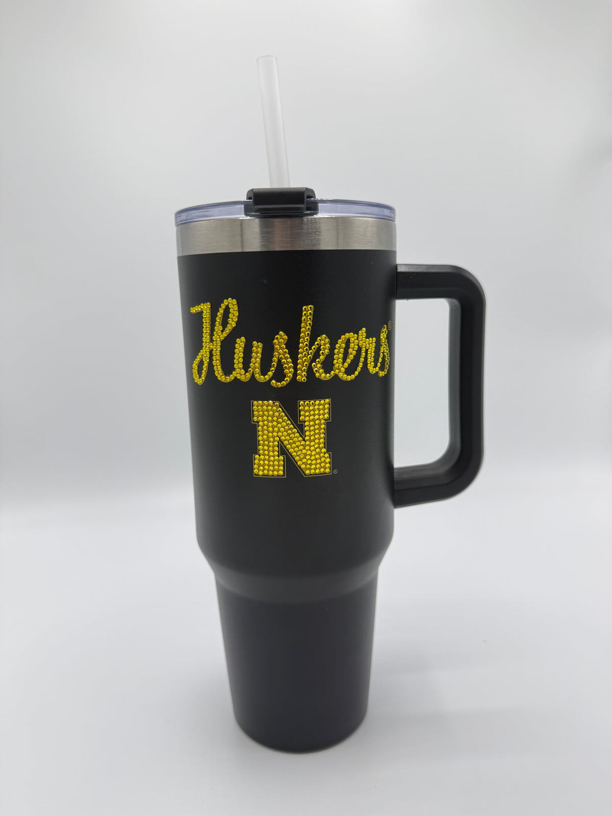 Gold and Black Bling Handled Tumbler - Nebraska Cornhuskers