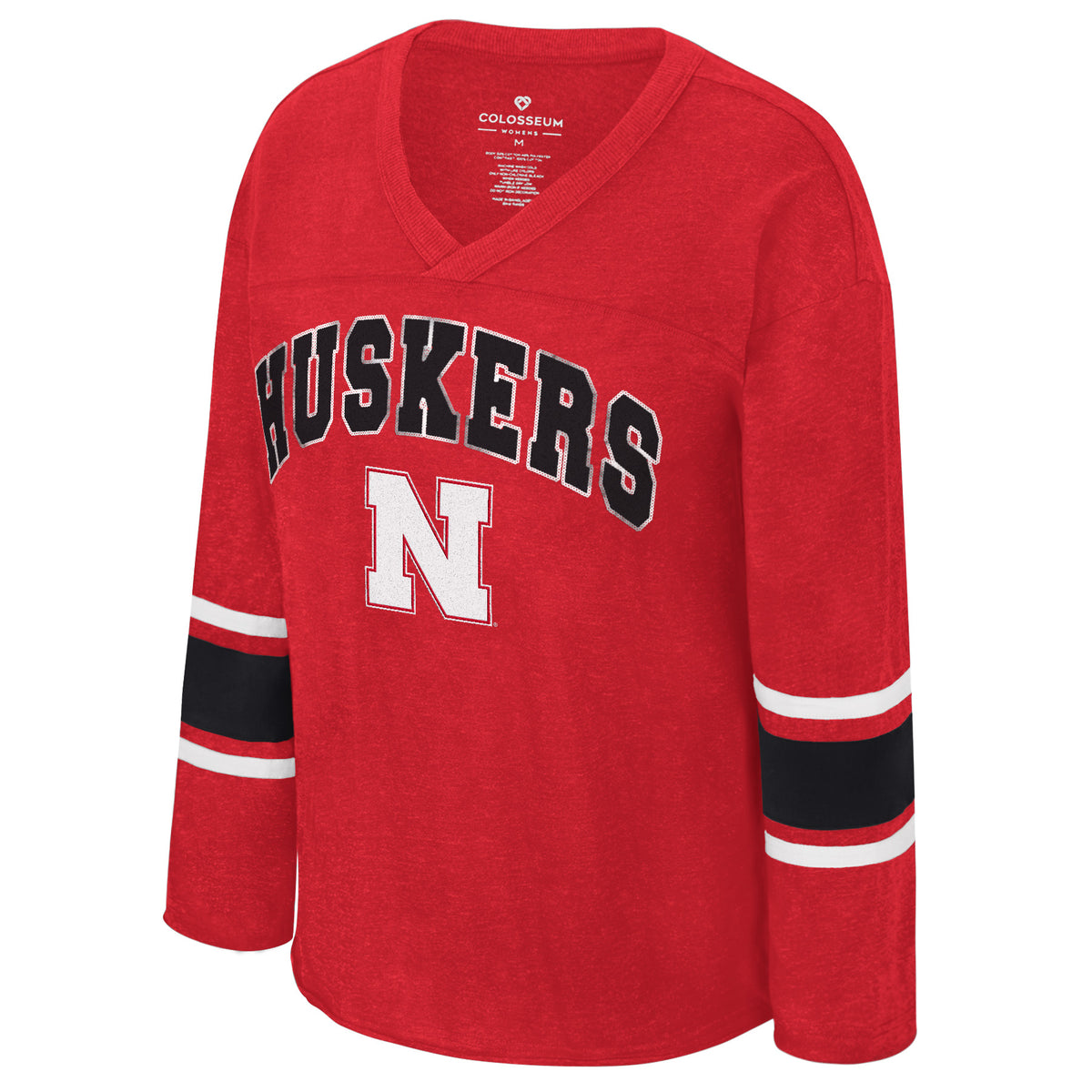 Fire! Long Sleeve Sequins Tee in Red - Nebraska Cornhuskers
