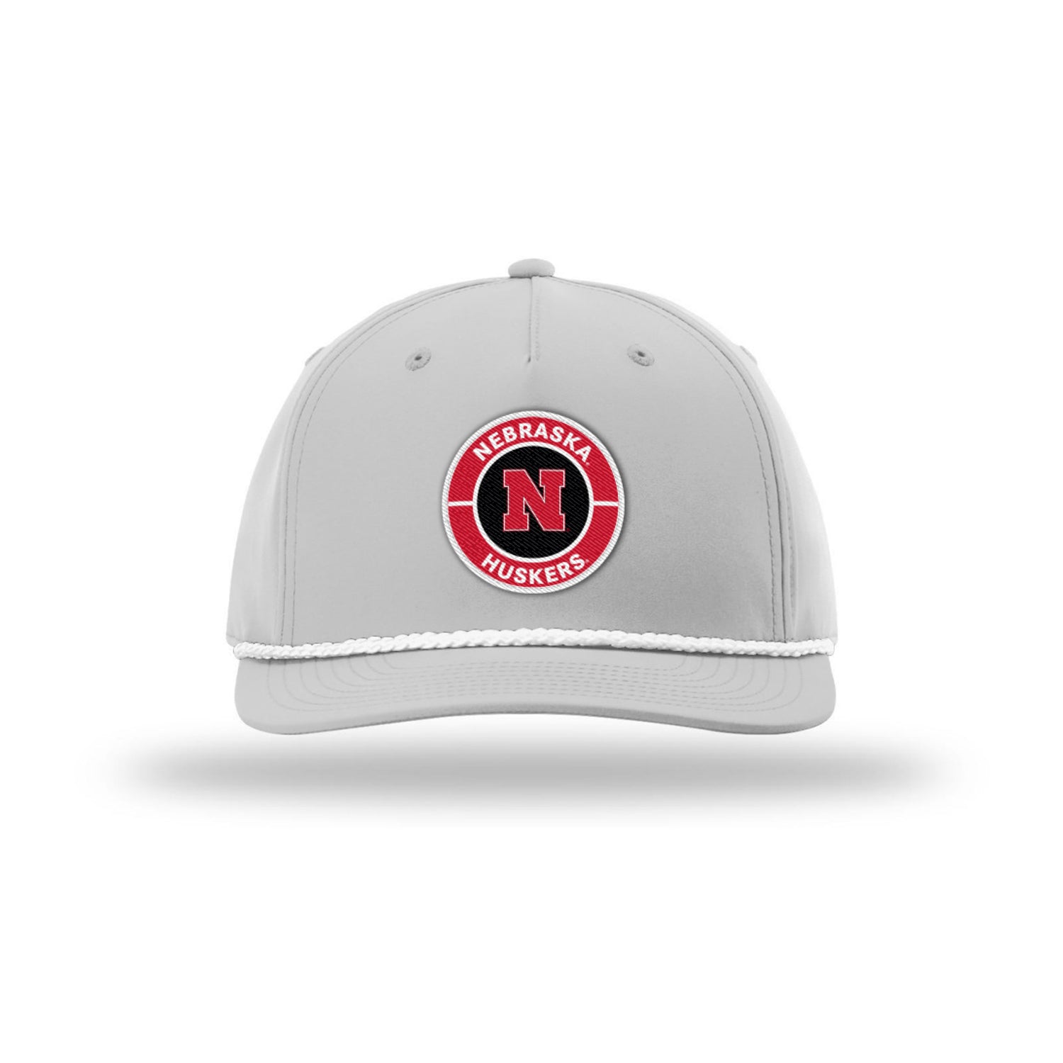 Five Panel Classic Rope Hat 258 Light Grey Clubhouse Patch Hat, Snapback, Curved Bill - Nebraska Cornhuskers