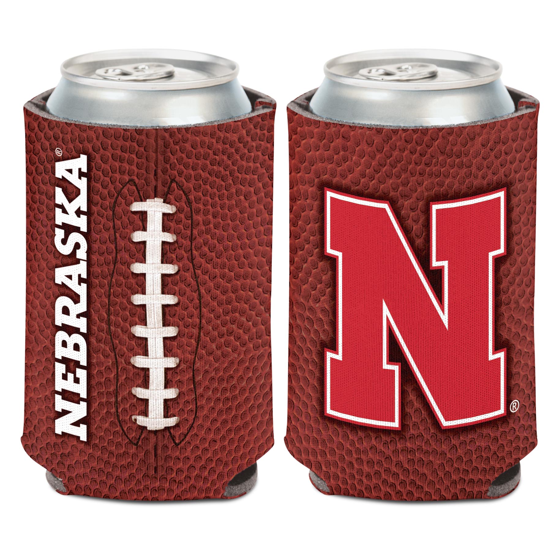 Football Pattern Can Koozie - Nebraska Cornhuskers