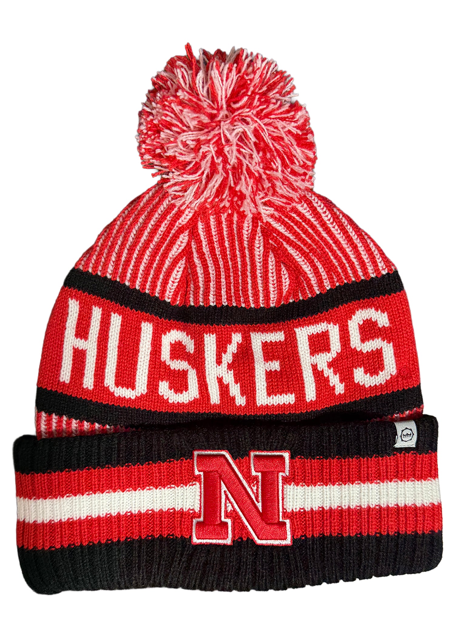 Huskers Pin-Stripe Cuff Beanie Pom