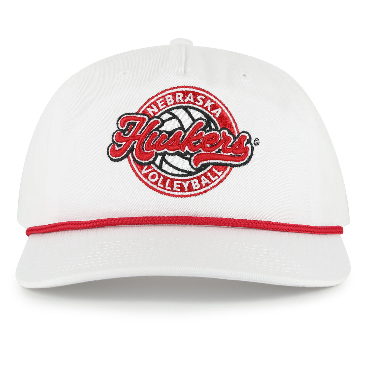 Volleyball Embroidered Rope Hat in White, Pre-Curved Bill, Snapback - Nebraska Cornhuskers