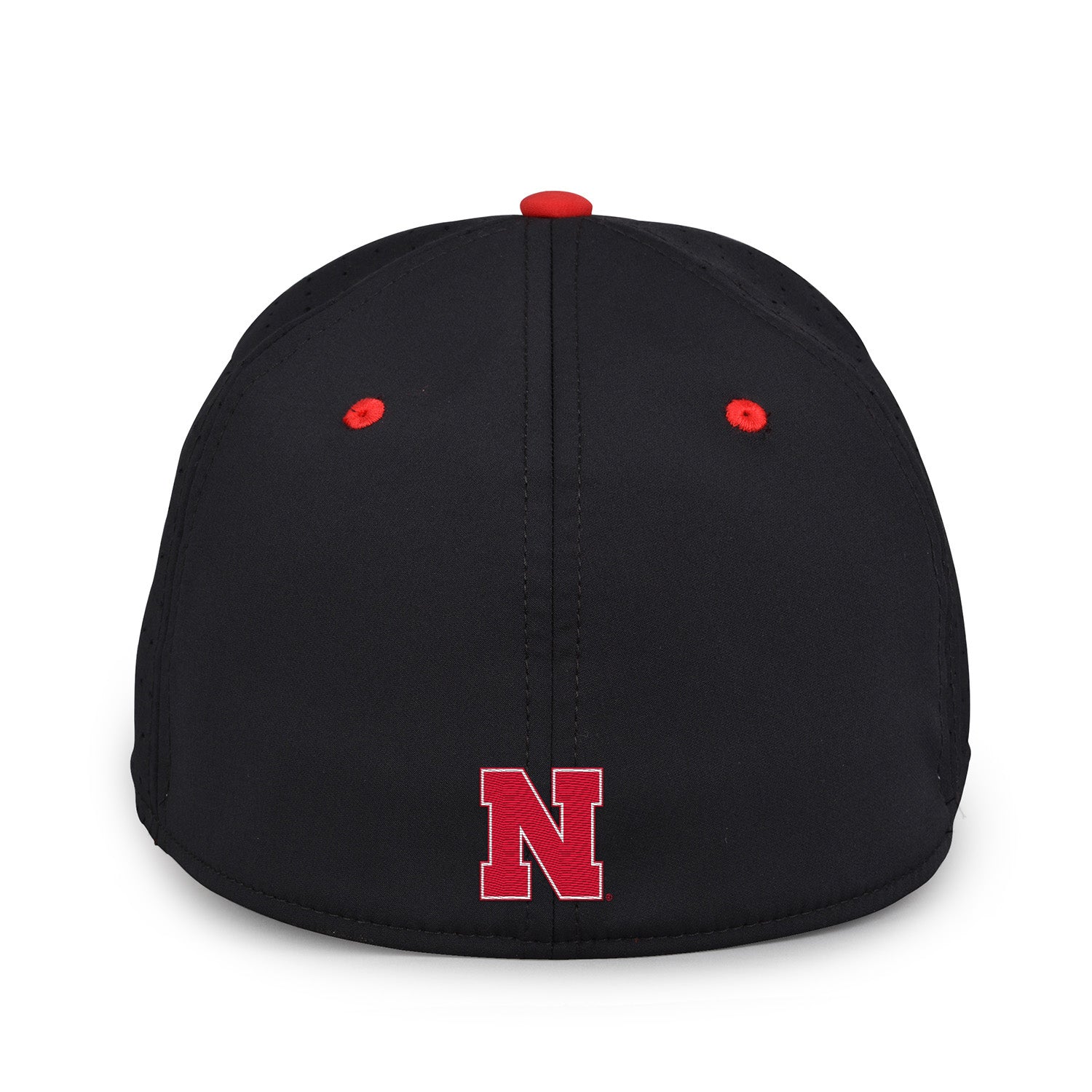 GameChanger Perforated Pre-Curved in Black Stretch-Fit Hat, Curved Bill, Fitted - Nebraska Cornhuskers