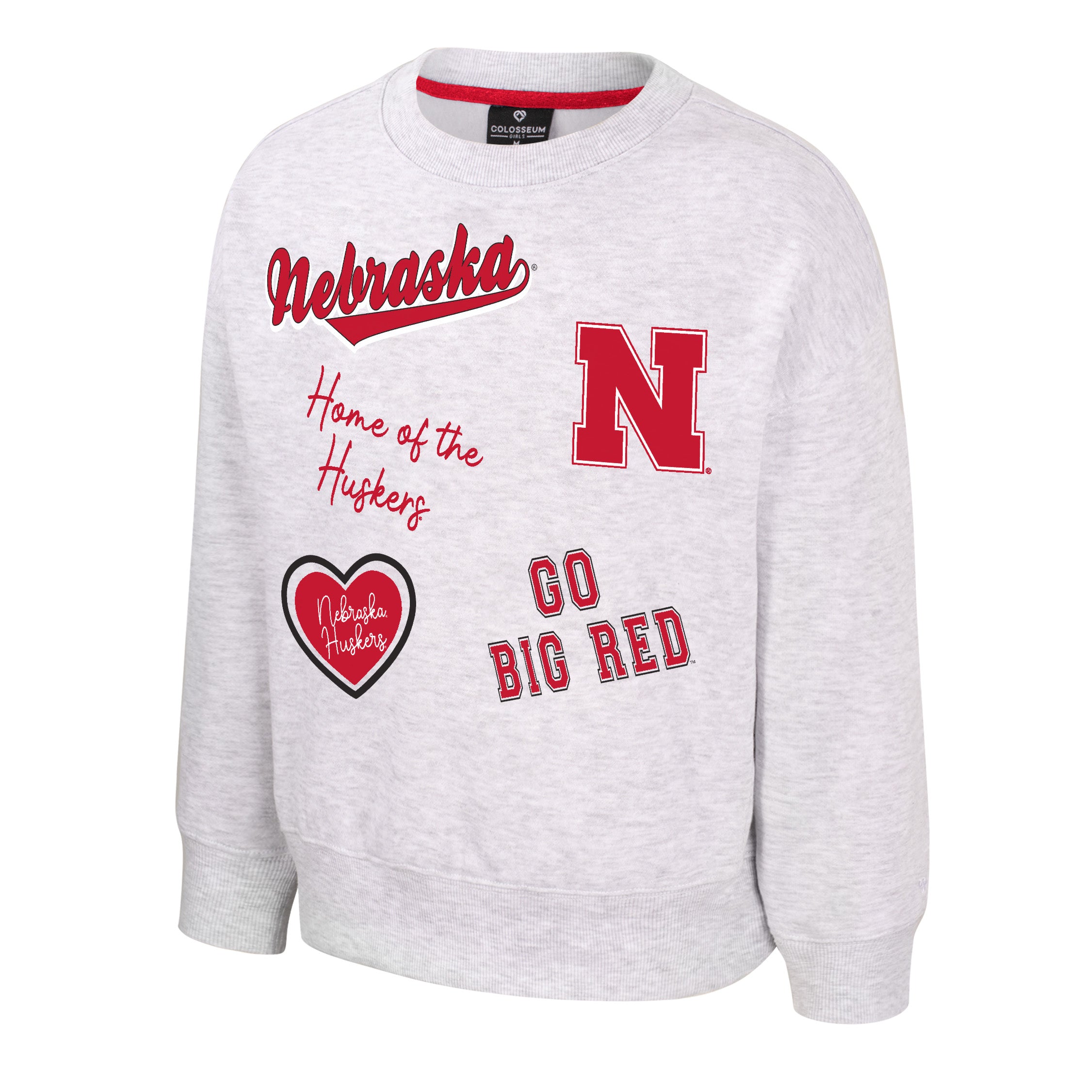 Girls Coco Crew in Light Heather Gray - Nebraska Cornhuskers