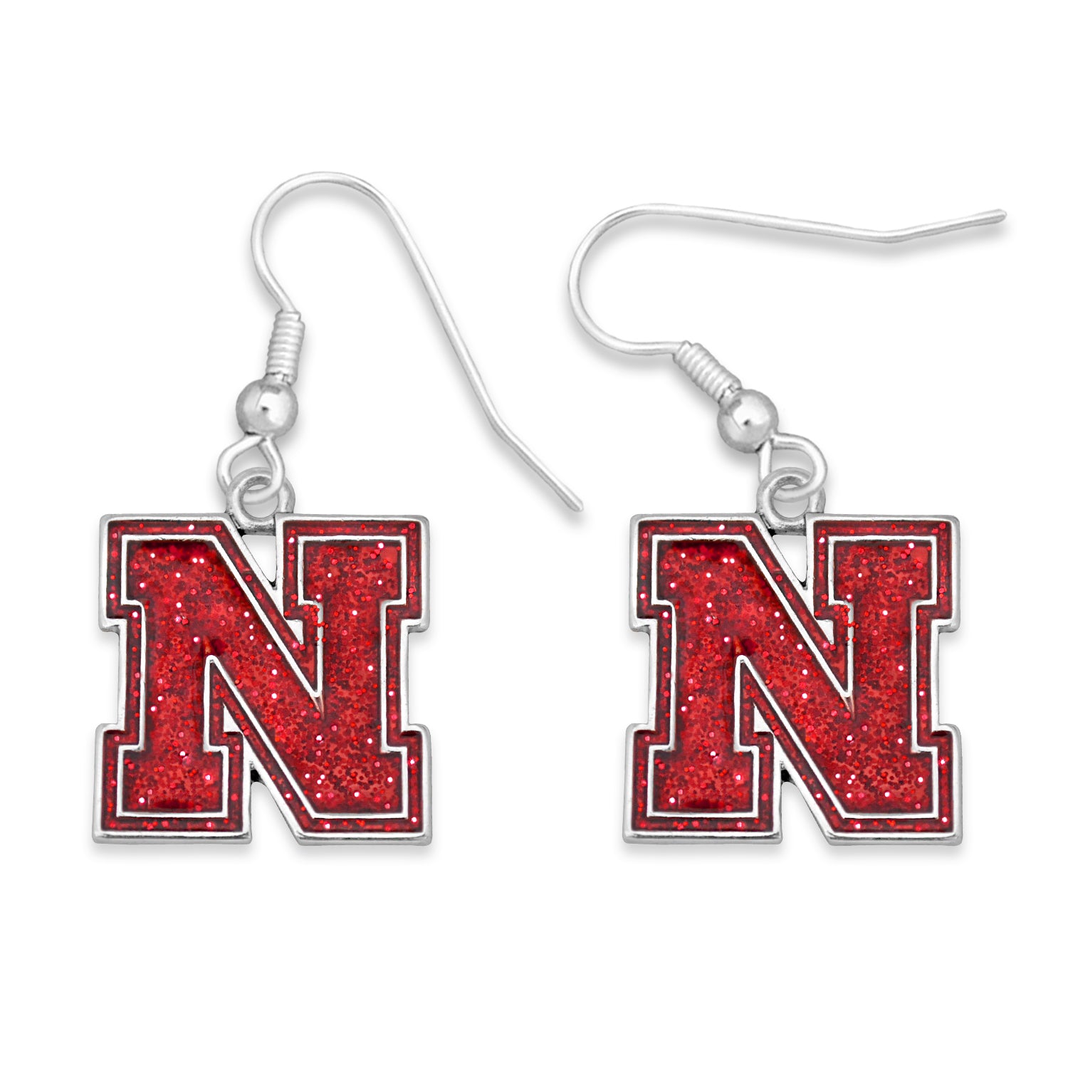 Glitter Dangle Earrings - Block N - Nebraska Cornhuskers