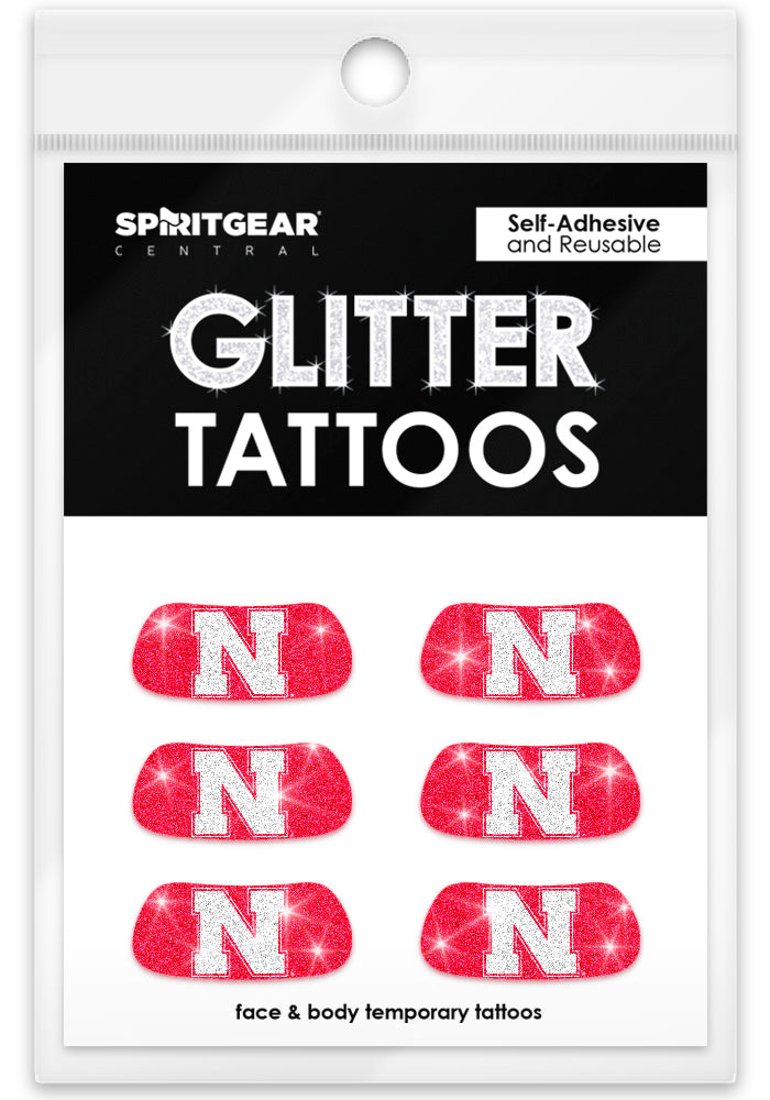 Glitter Eye Blacks 3 Pack, Red with White N - Nebraska Cornhuskers