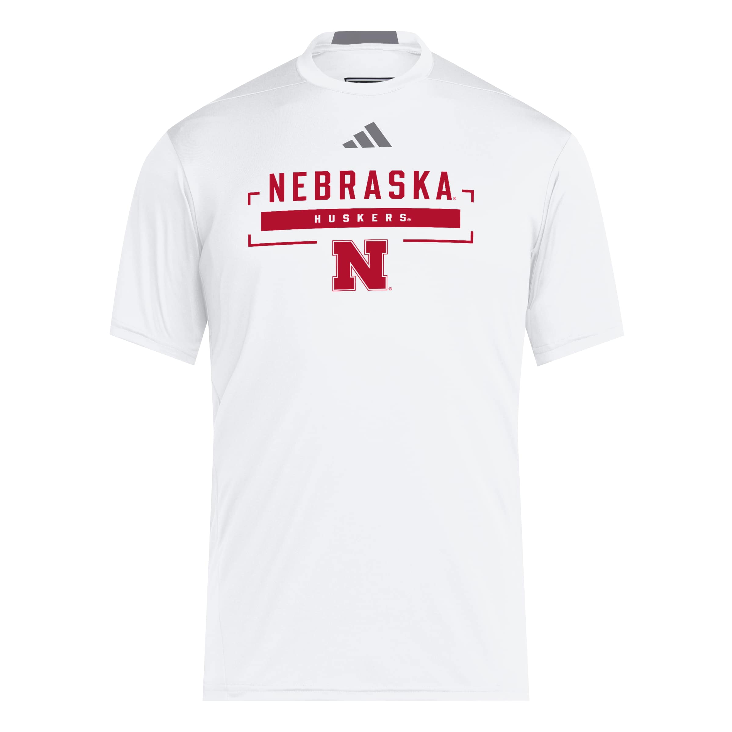White Adidas Men's Designed for Training Iron N Football Short Sleeve Tee - Nebraska Cornhuskers