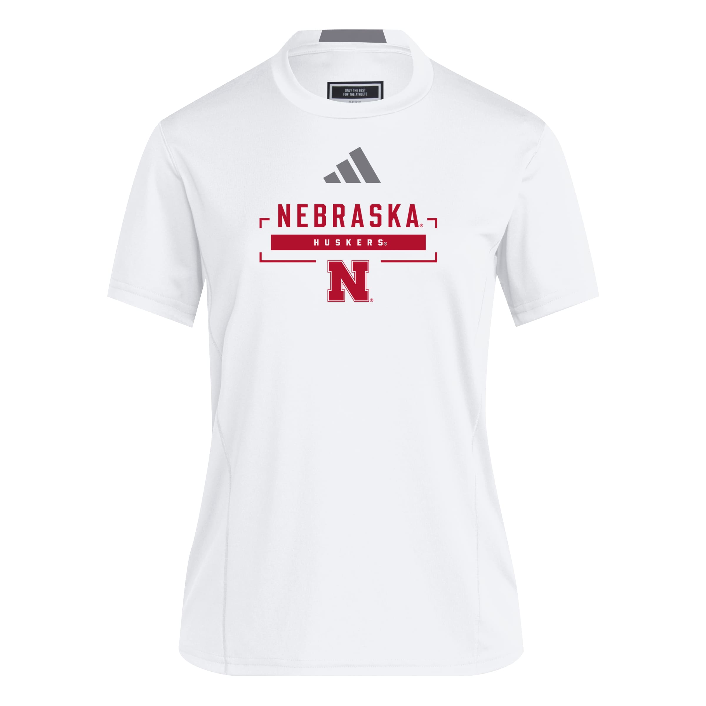 White Adidas Women's Designed for Training Iron N Huskers Short Sleeve Tee - Nebraska Cornhuskers