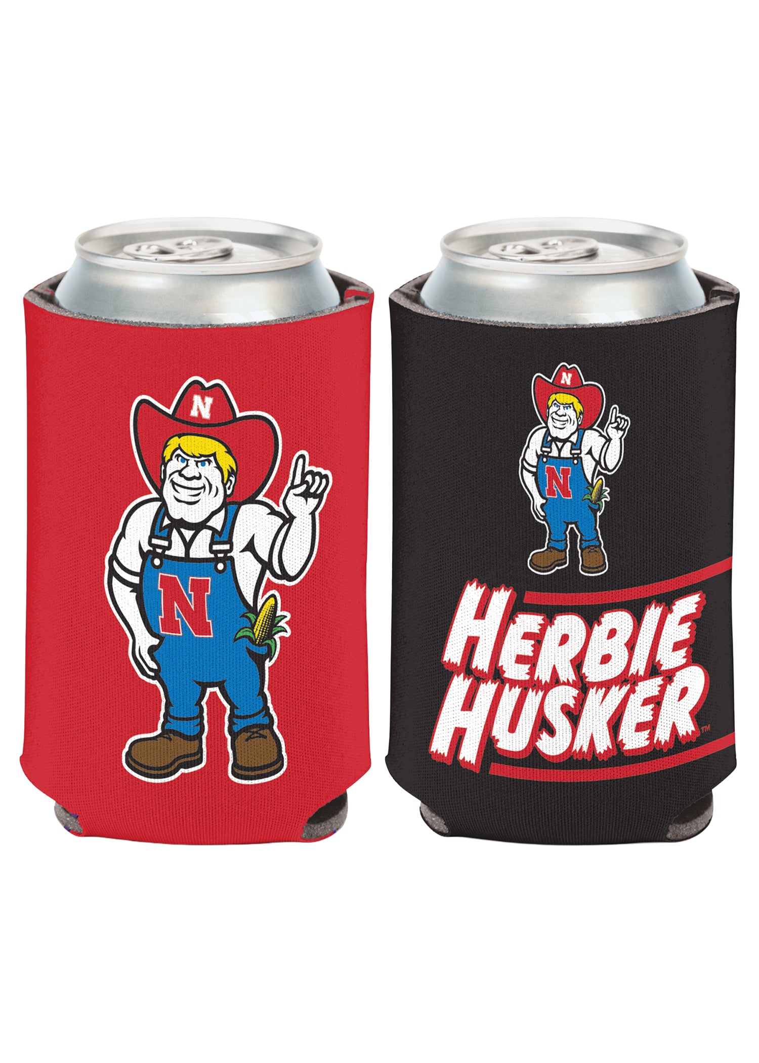 Herbie Husker Text Can Koozie - Nebraska Cornhuskers