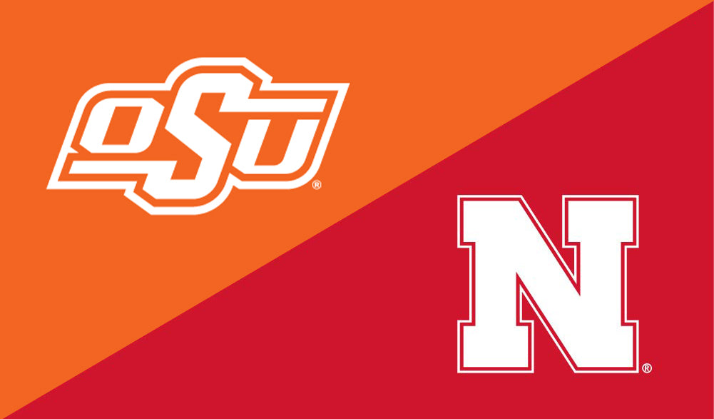 House Divided Oklahoma State University OSU - Flag Single Sided Applique 3ft x 5ft Grommets Nebraska Cornhuskers