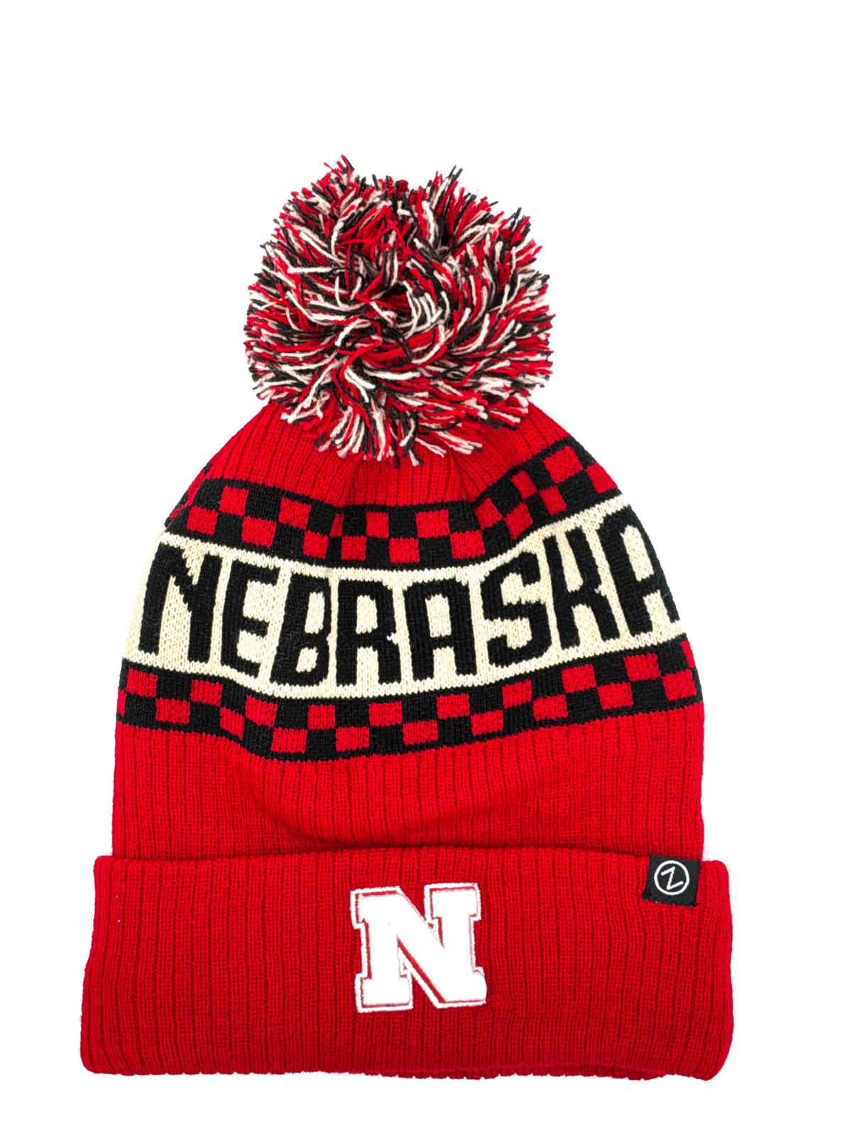 Fleece-Lined Checkered Cuff Nebraska Huskers Mixed Pom Beanie