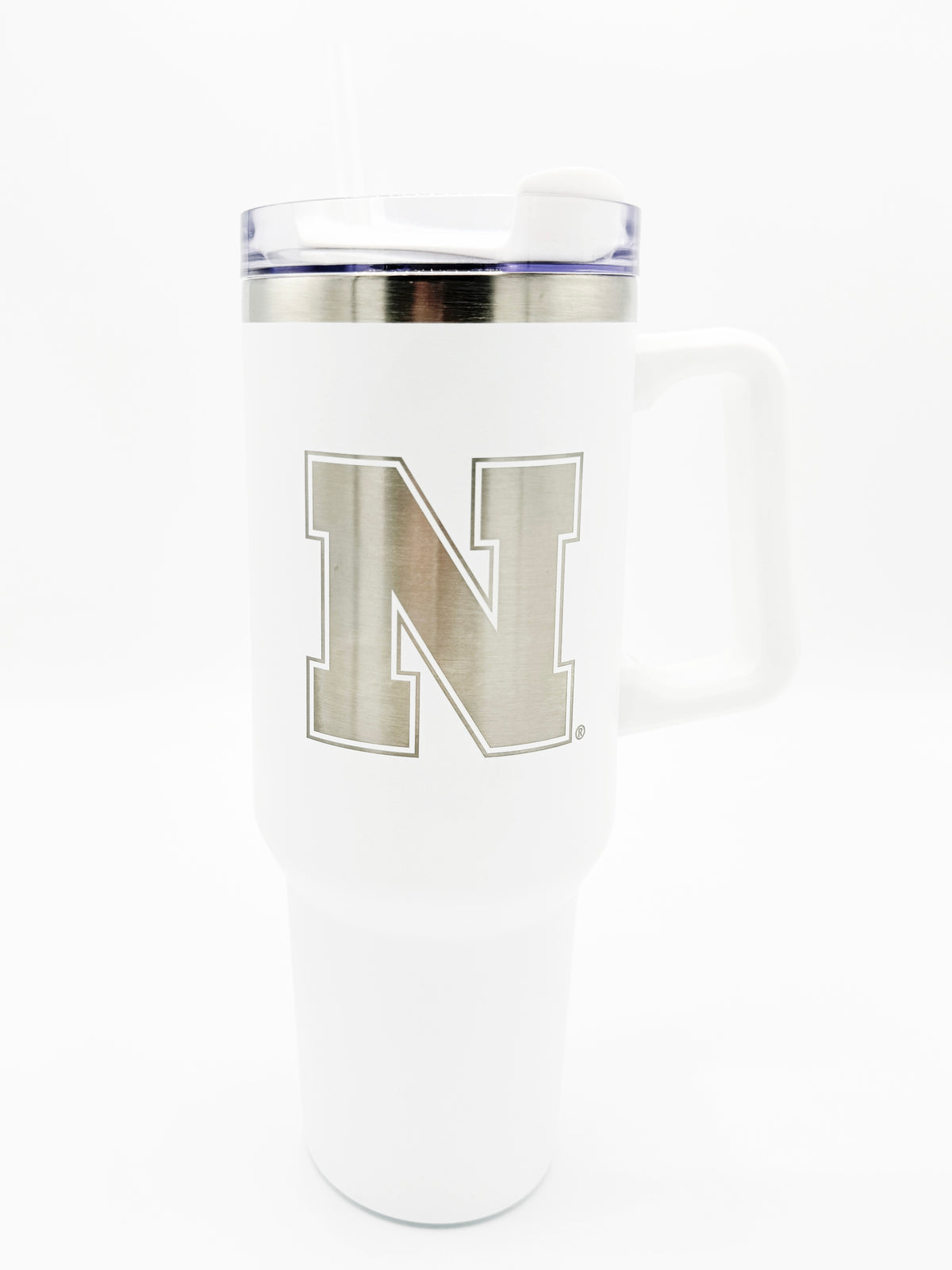 Matte White and Silver Rocky Handled Tumbler - Nebraska Cornhuskers