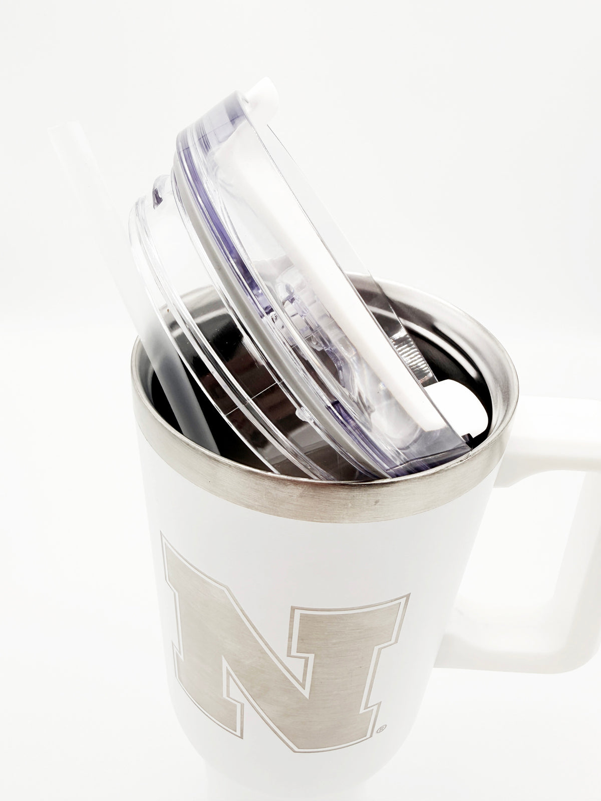 Matte White and Silver Rocky Handled Tumbler - Nebraska Cornhuskers