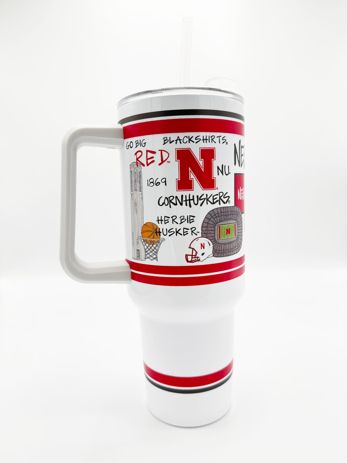 Magnolia Lane Doodle Collage Handled Tumbler - Nebraska Cornhuskers