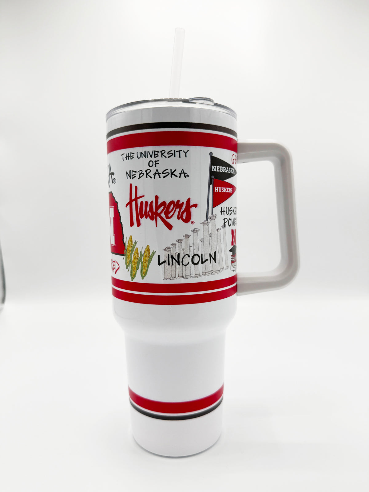 Magnolia Lane Doodle Collage Handled Tumbler - Nebraska Cornhuskers