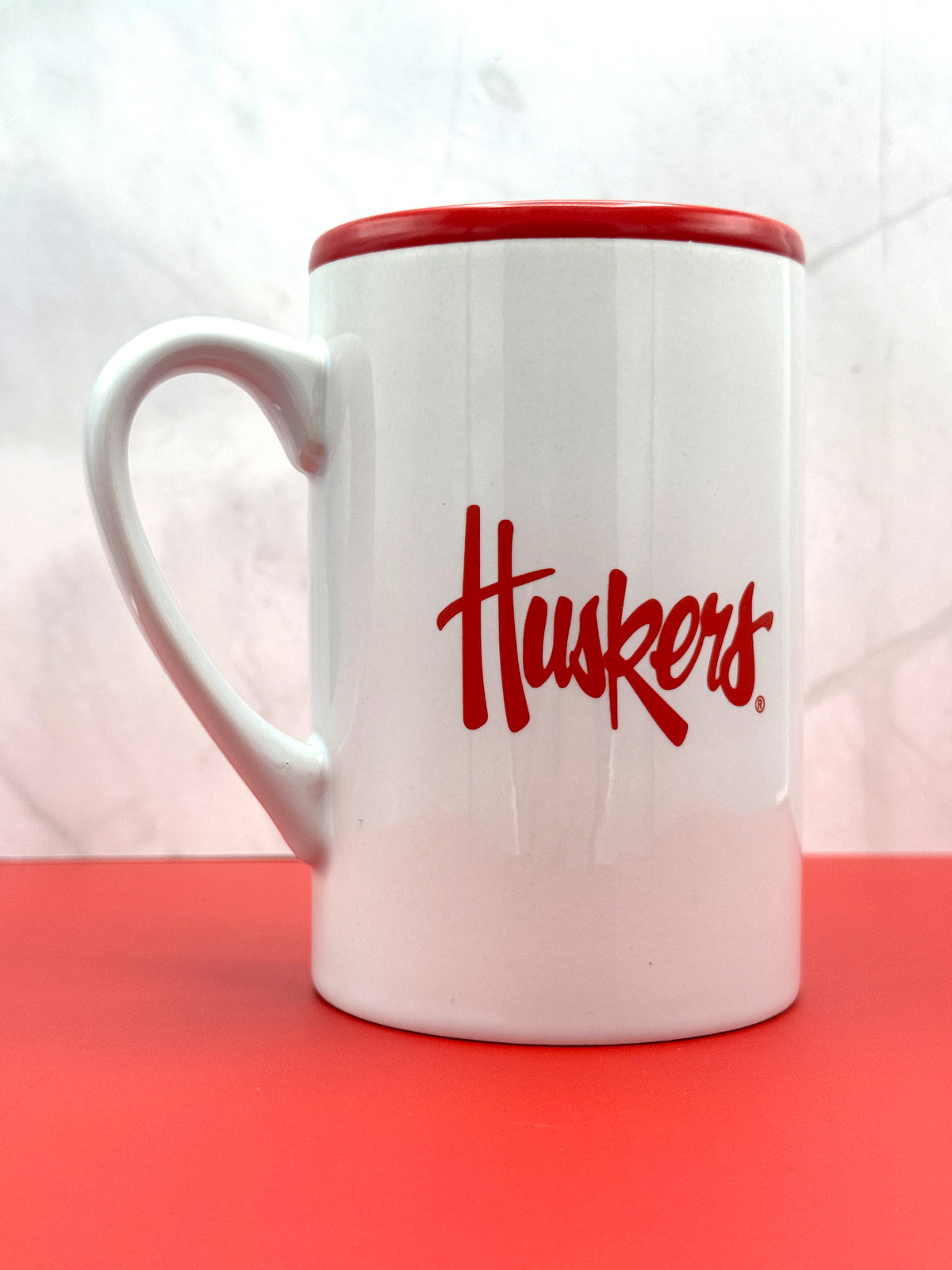 Red Rim Script Huskers Mug
