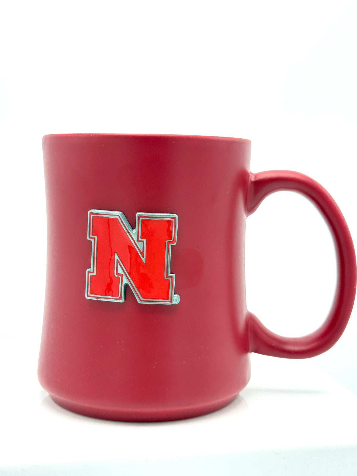 Large Handle Ceramic Mug with Metal Emblem Nebraska Cornhuskers