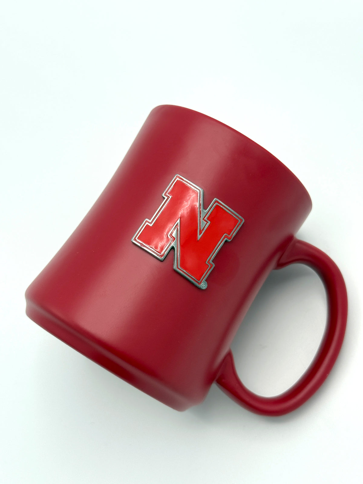 Large Handle Ceramic Mug with Metal Emblem Nebraska Cornhuskers