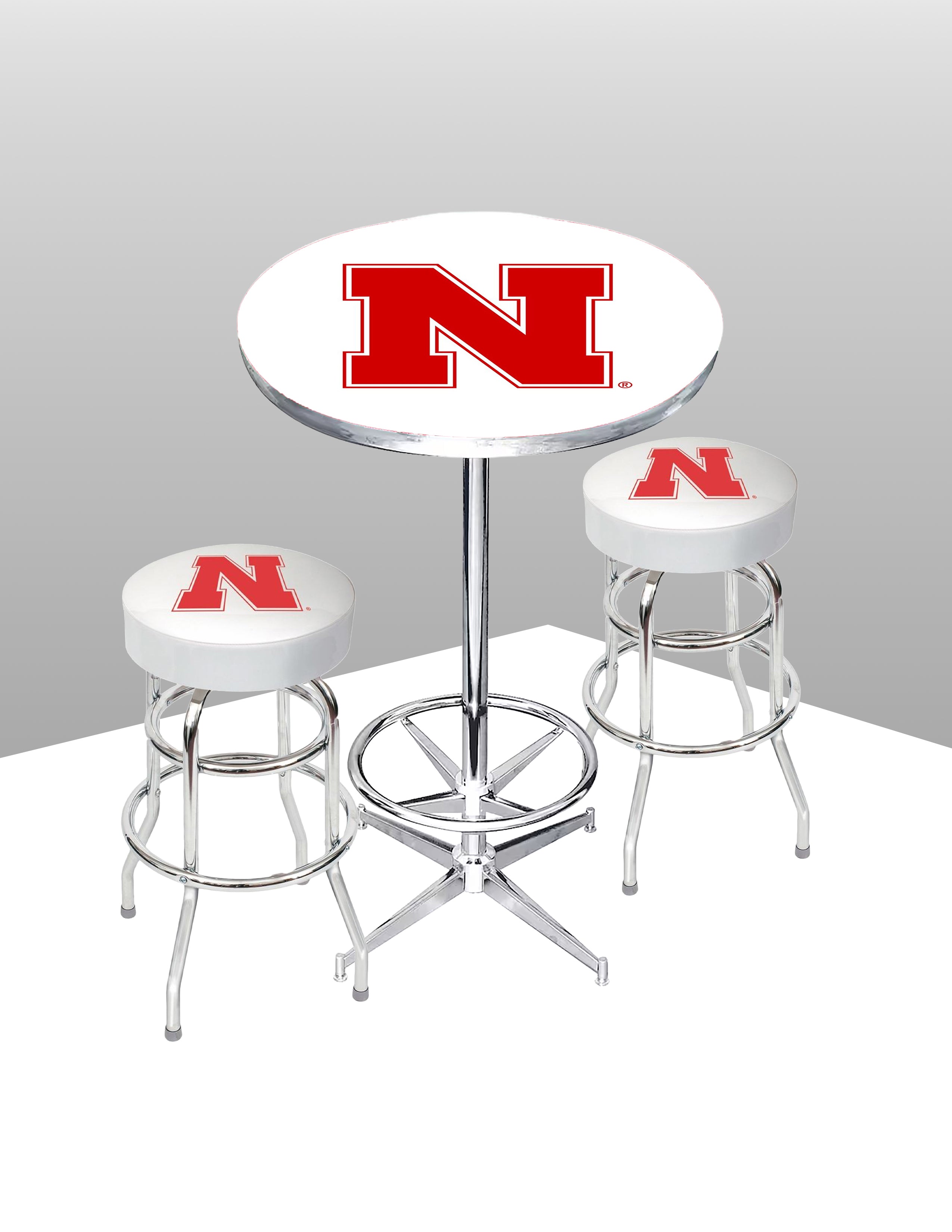 Chrome Pub Table and Bar Stool Set - Nebraska Huskers