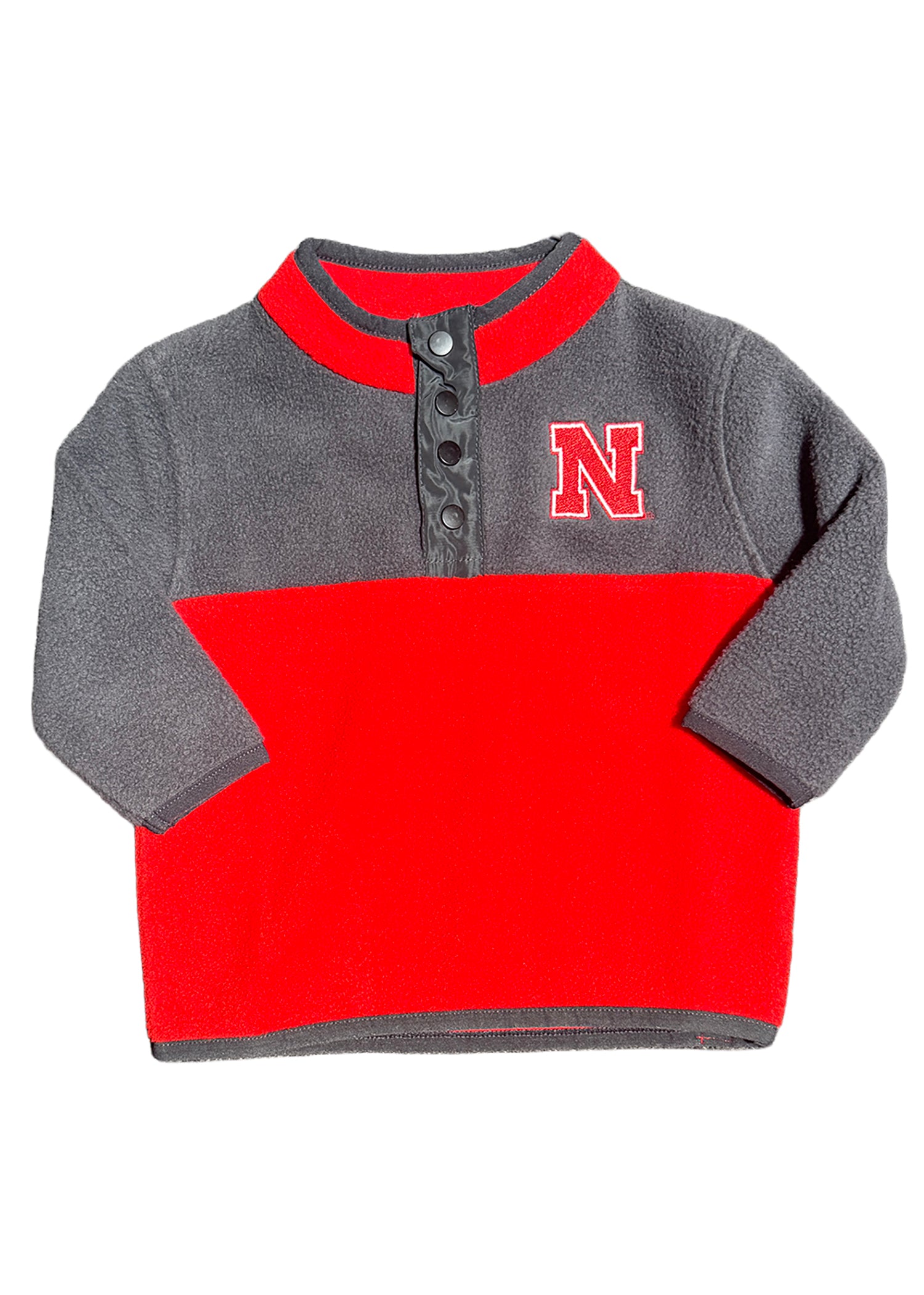 Infant 1/4 Button - Red and Grey Fleece Nebraska Cornhuskers