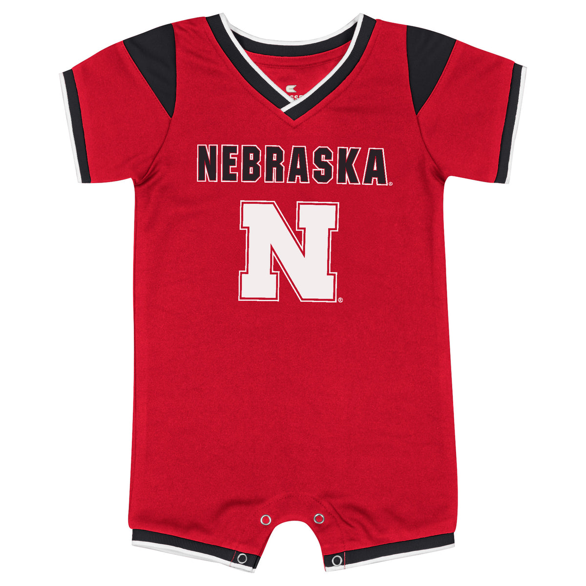 Infant All Day Football Romper in Red - Nebraska Cornhuskers