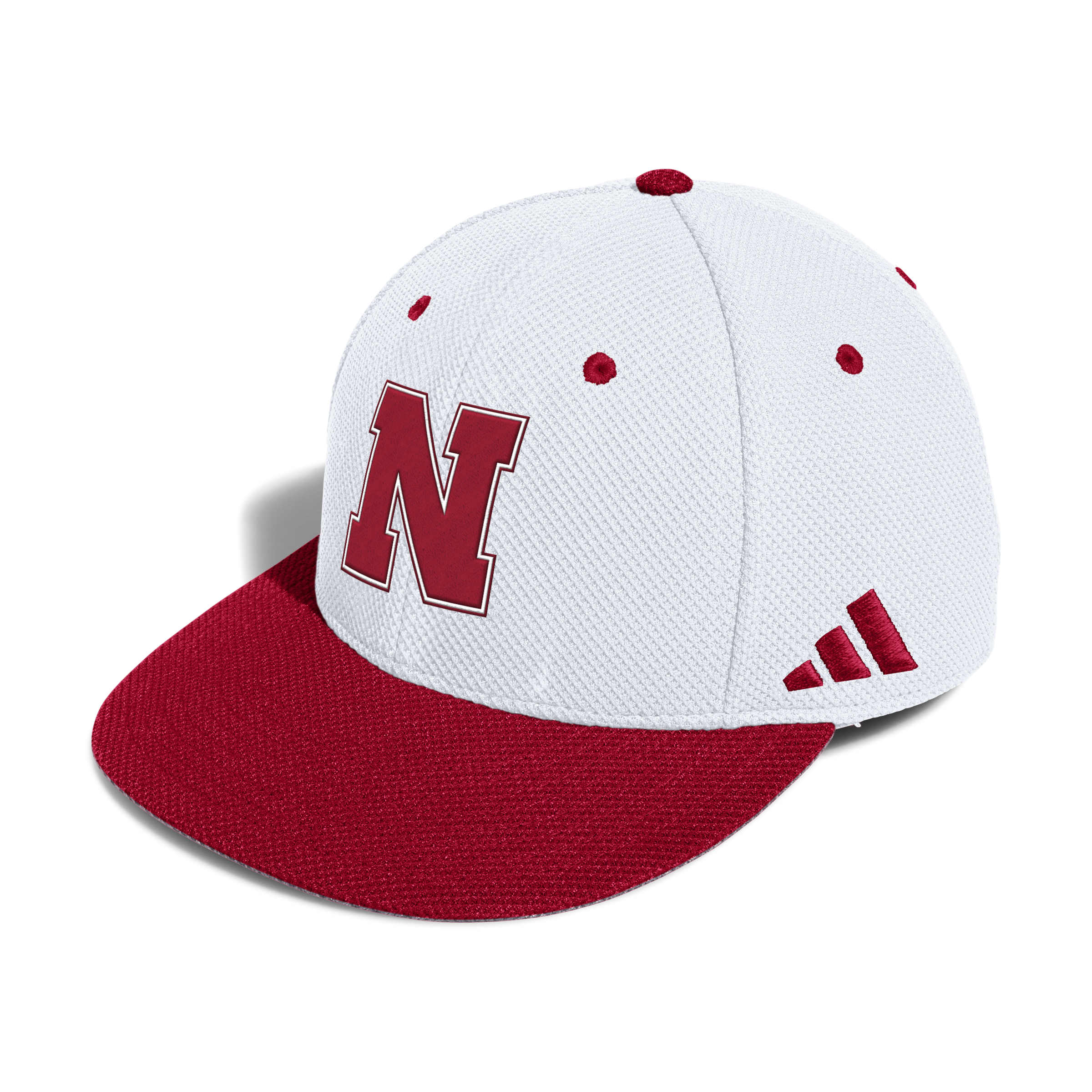White Adidas Fitted Mesh Backing Hat - Nebraska Cornhuskers