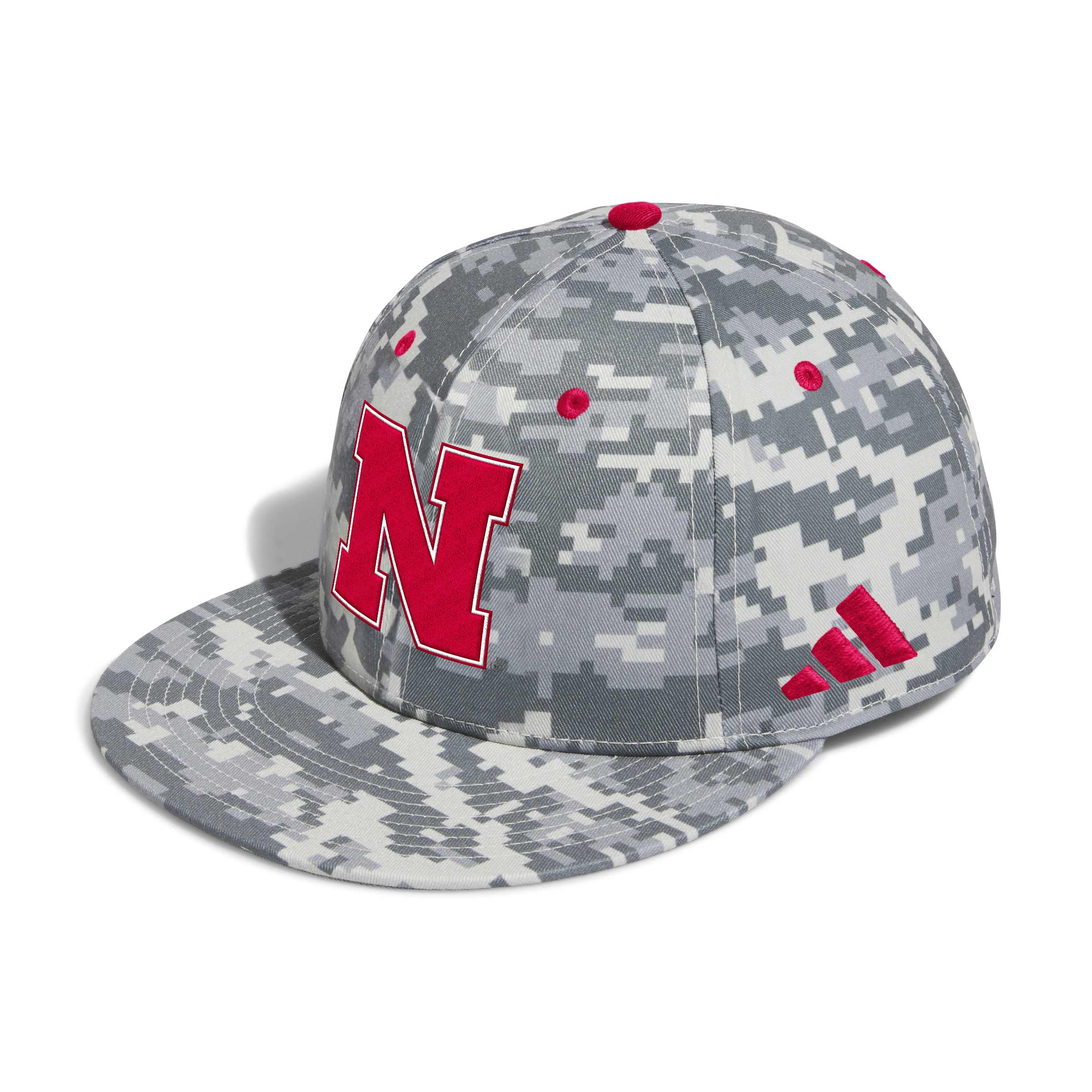 Digi-Camo Adidas Fitted Wool-Blend Flat Bill Hat - Nebraska Cornhuskers