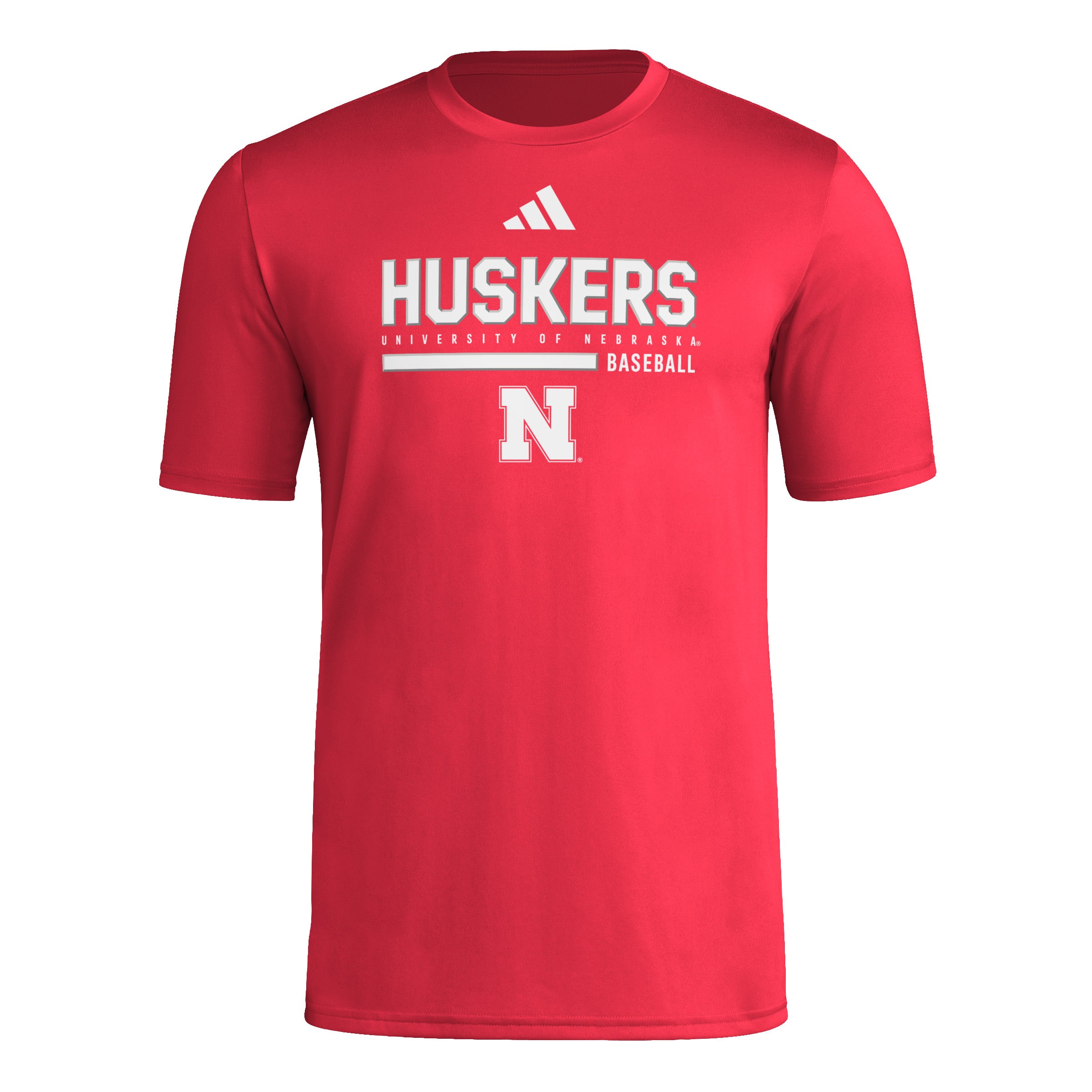Red Adidas Men's Pregame Baseball Short Sleeve Tee- Nebraska Cornhuskers