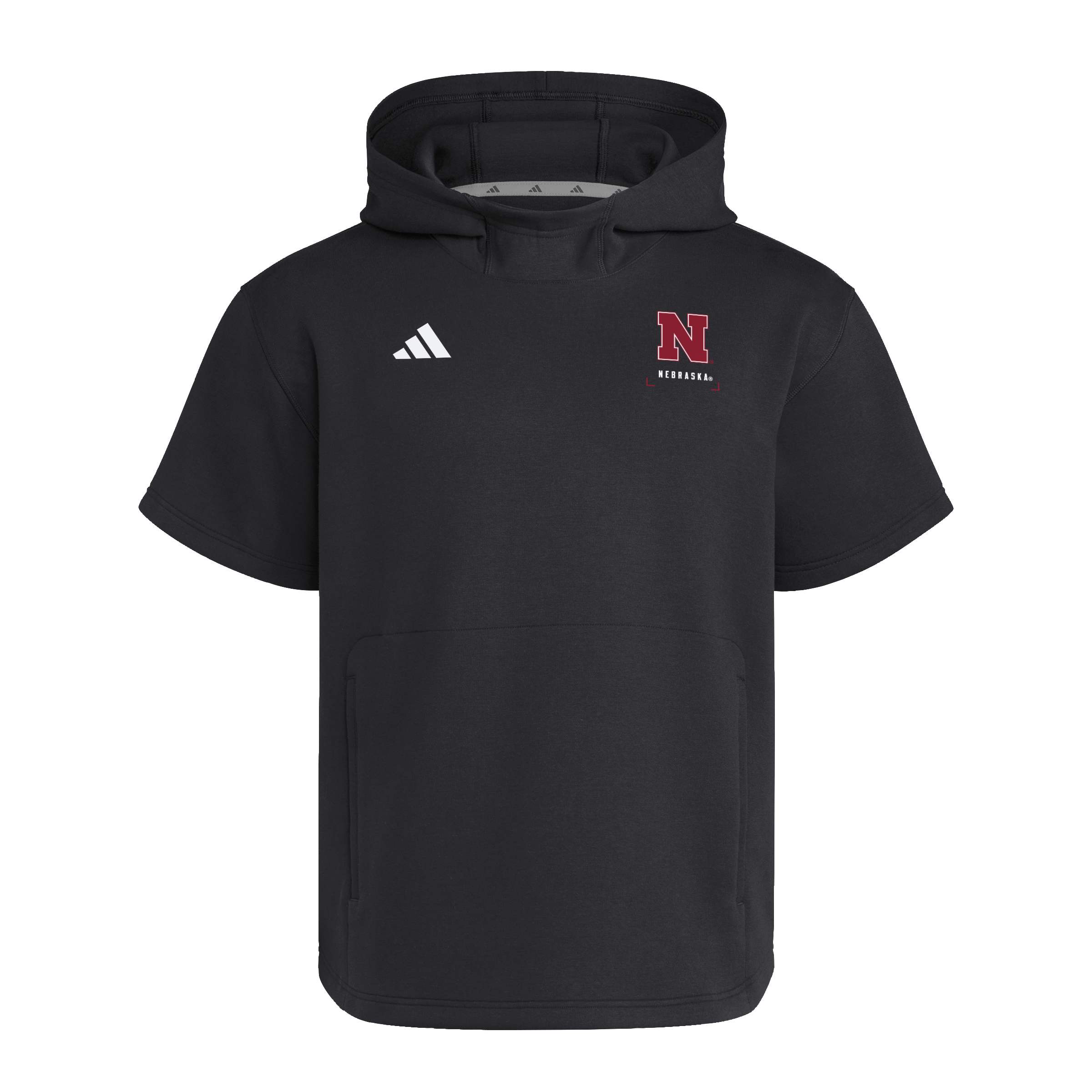 Black Adidas Dugout Short Sleeve Hoodie - Nebraska Cornhuskers