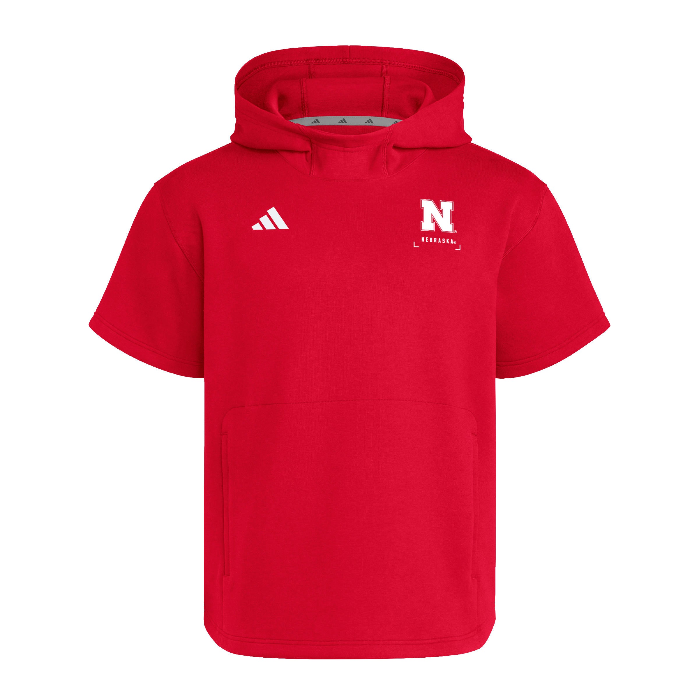 Red Adidas Dugout Short Sleeve Hoodie - Nebraska Cornhuskers