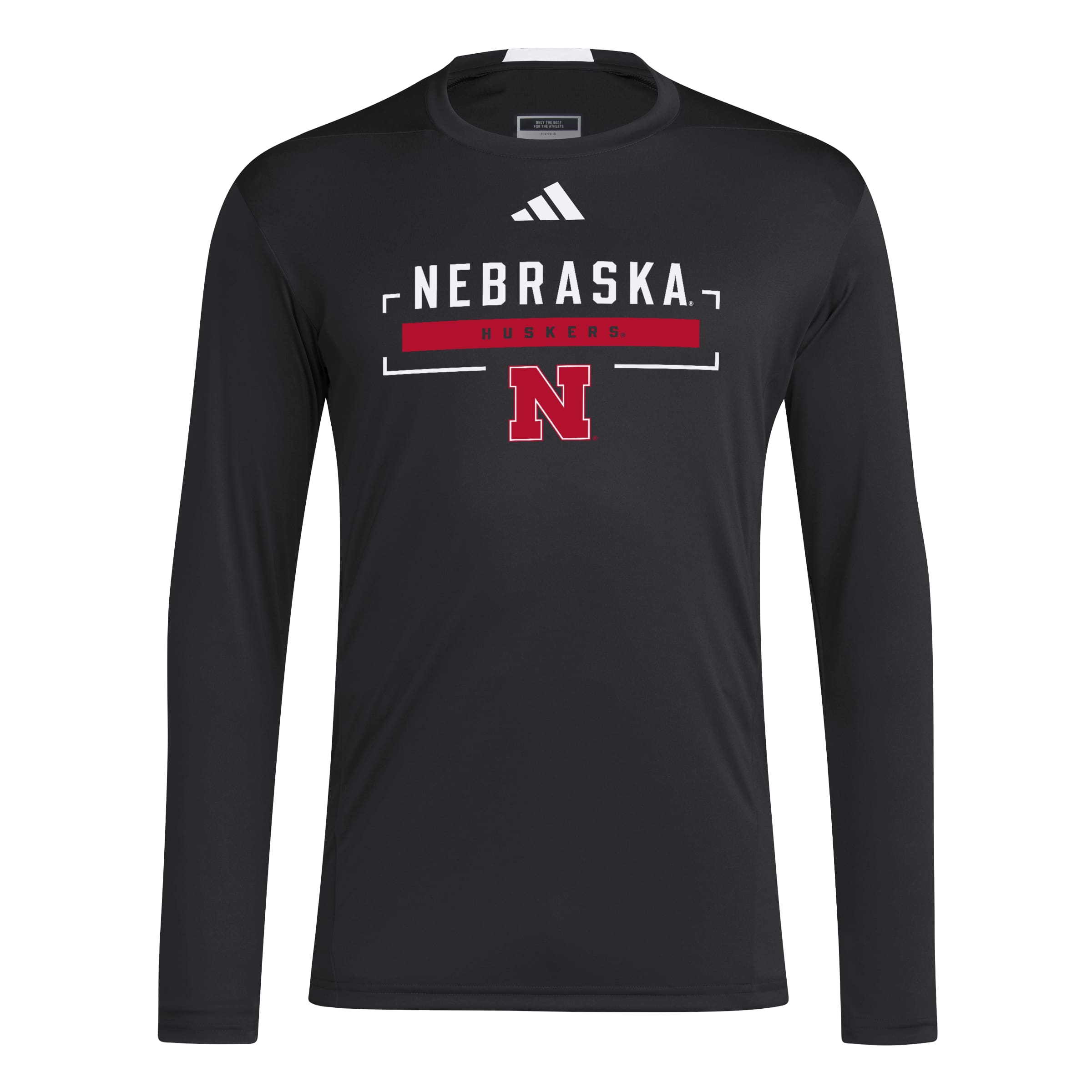 Black Adidas Men's Designed for Training Long Sleeve Tee - Nebraska Cornhuskers