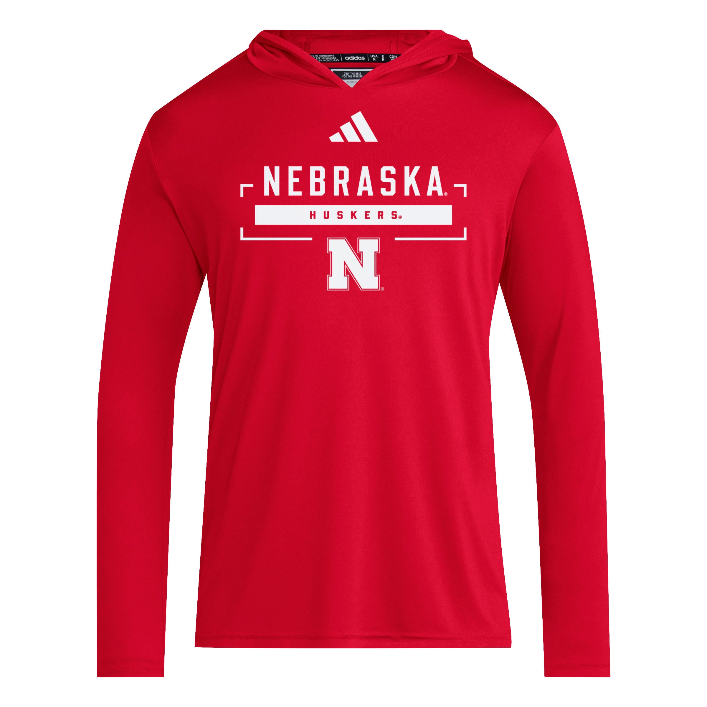 Red Adidas Men's Designed for Training Football Long Sleeve Hoodie - Nebraska Cornhuskers