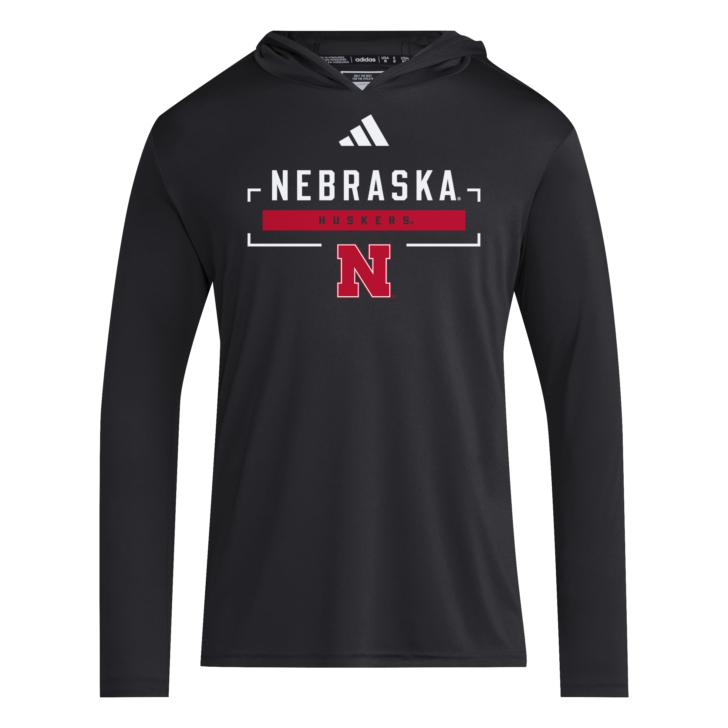 Black Adidas Men's Designed for Training Football Long Sleeve Hoodie - Nebraska Cornhuskers