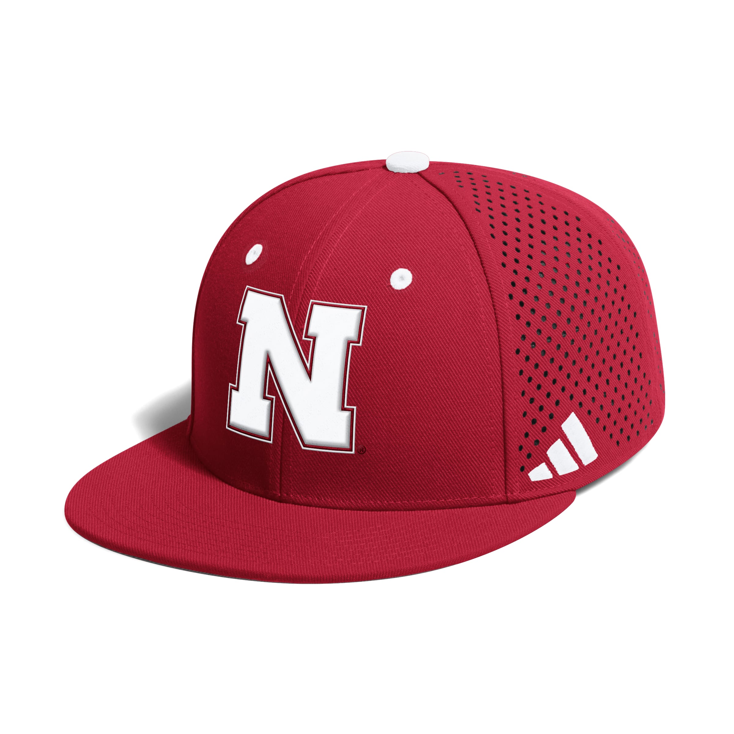 Red Adidas OF Baseball Herbie Perforated Hat - Nebraska Cornhuskers