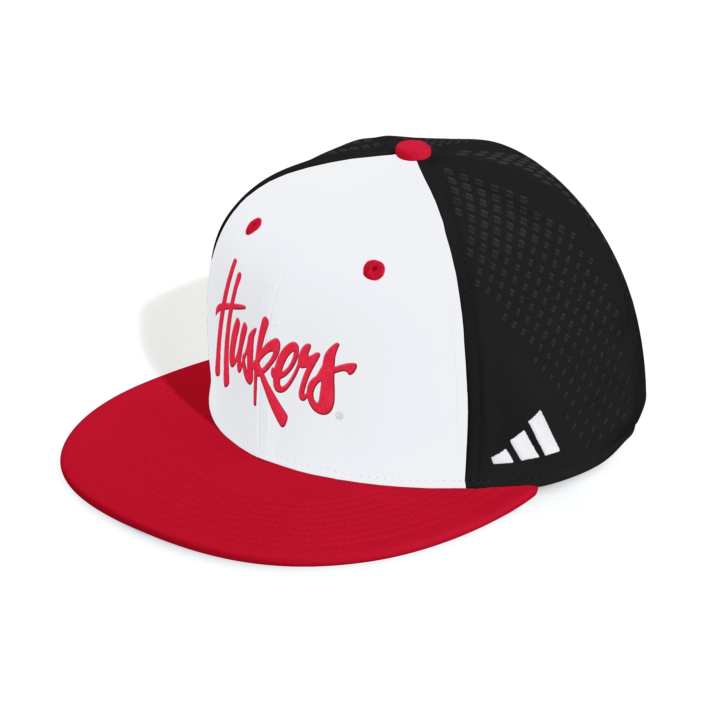 White Adidas Perforated Flat Bill Hat - Nebraska Cornhuskers