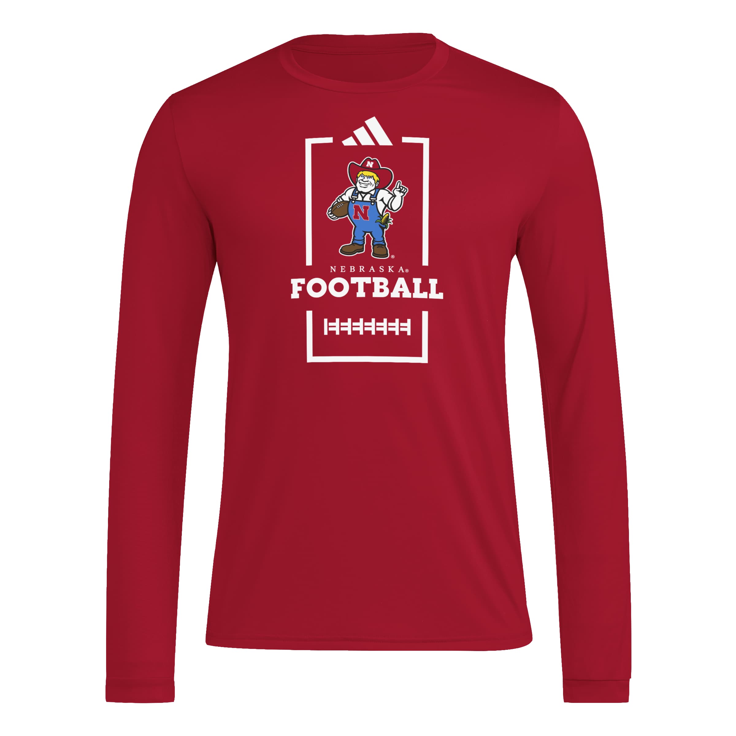 Red Adidas Men's Pregame Herbie Football Long Sleeve Tee - Nebraska Cornhuskers