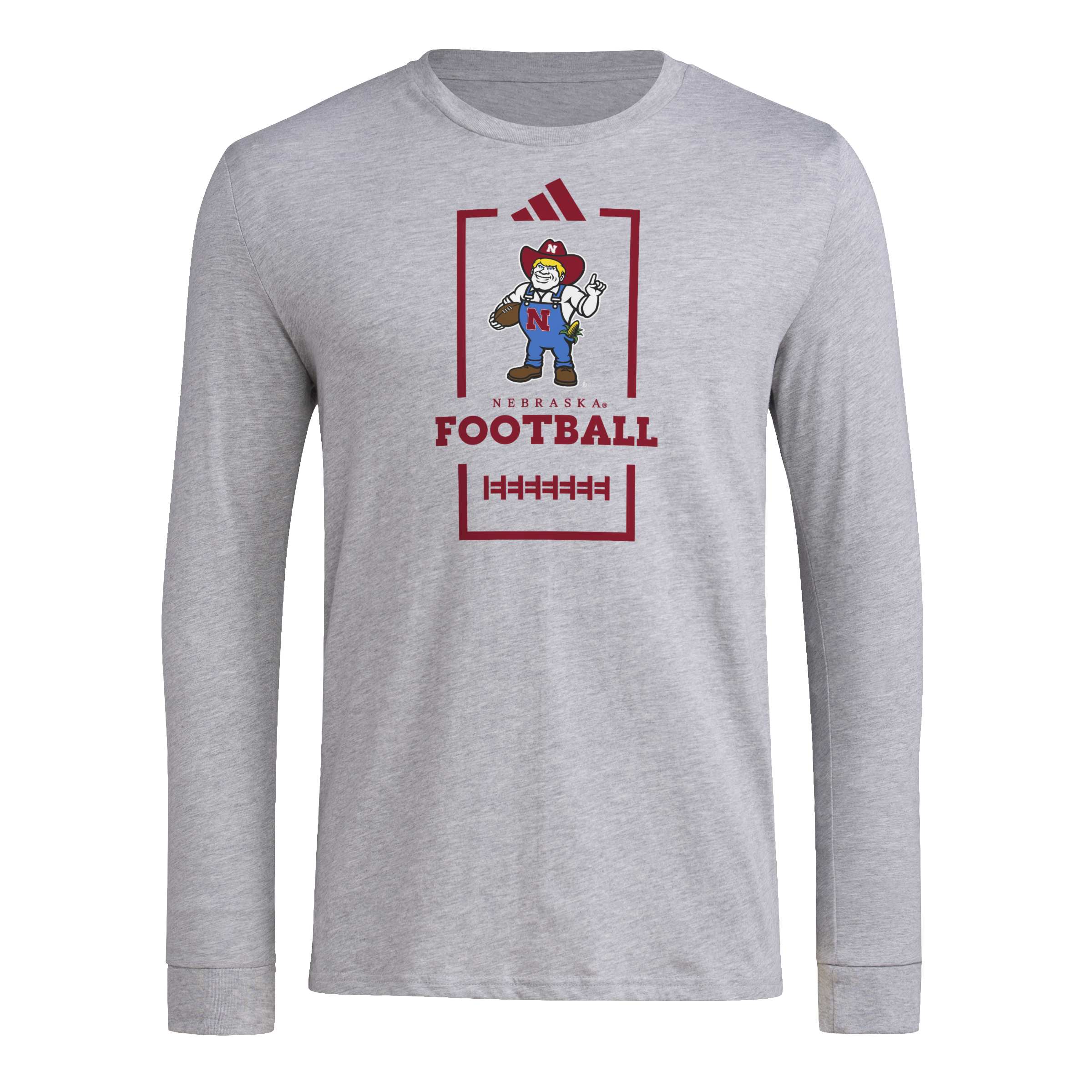 Grey Adidas Men's Pregame Herbie Football Long Sleeve Tee - Nebraska Cornhuskers