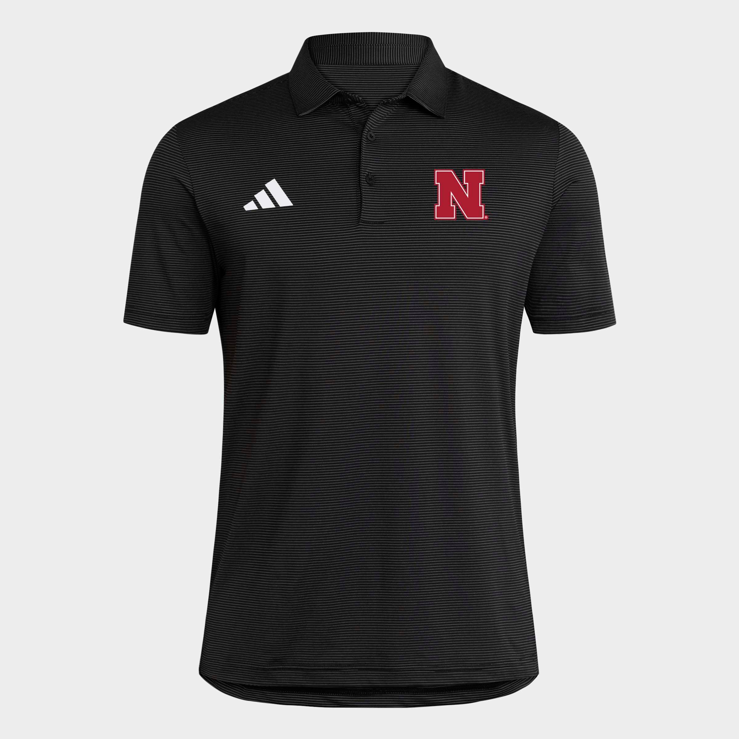 Black Adidas Men's Iron N Ultimate365 Striped Polo - Nebraska Cornhuskers
