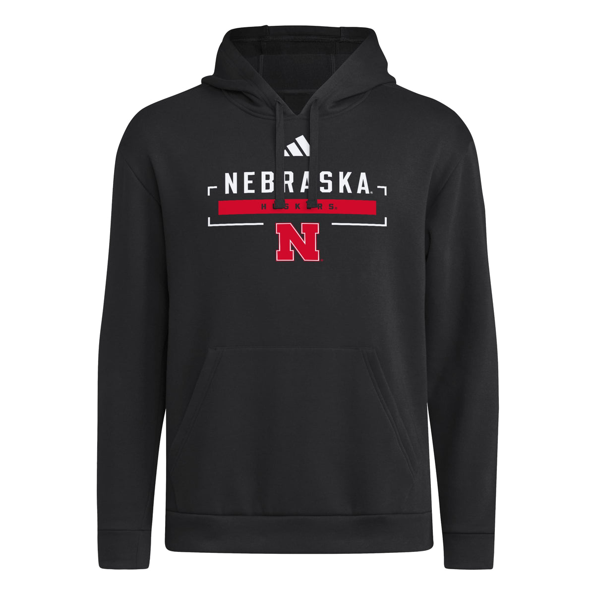 Black Adidas Men's Iron N Huskers Fleece-Lined Hoodie - Nebraska Cornhuskers