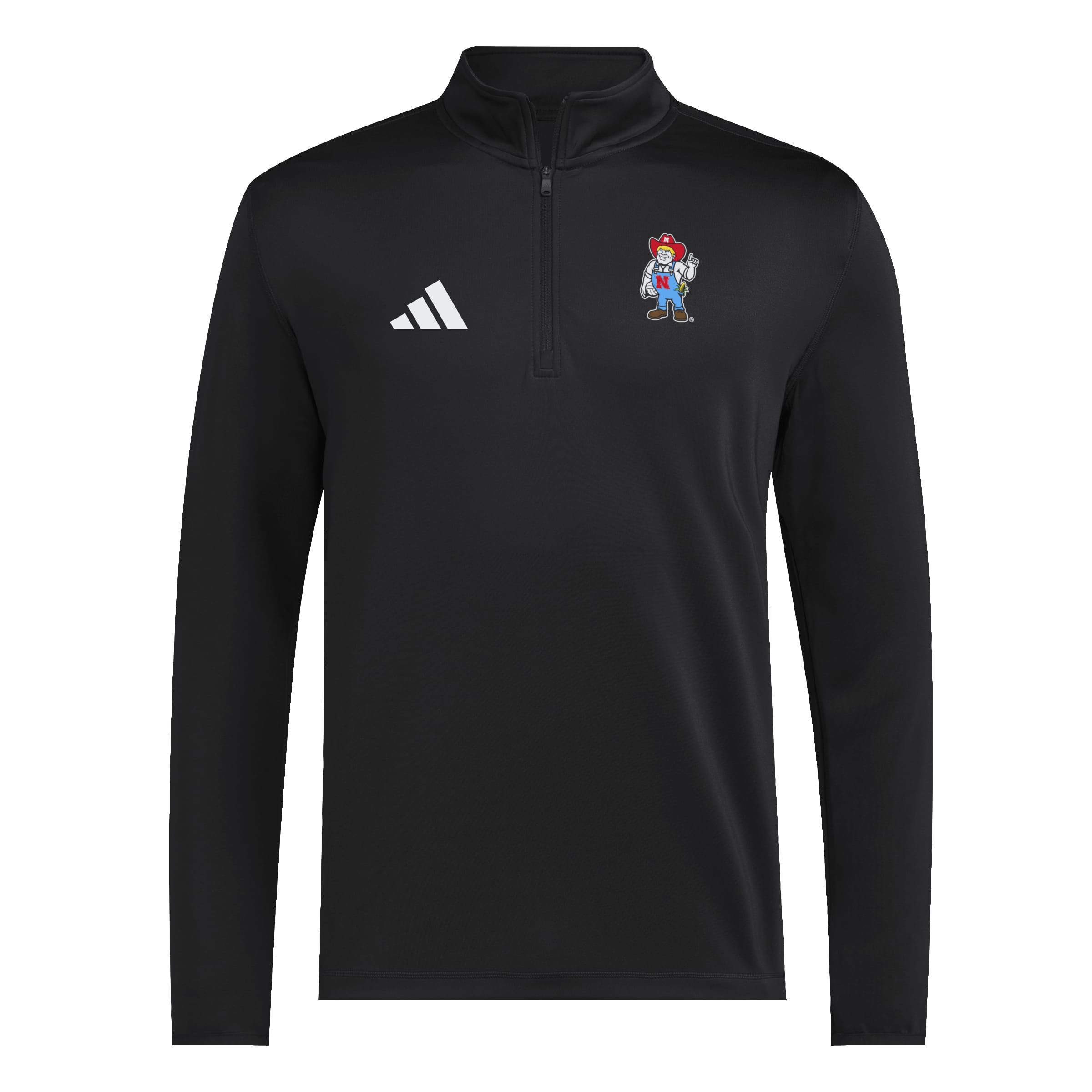 Black Adidas Herbie Volleyball 3-Stripe Detail Long Sleeve 1/4 Zip - Nebraska Cornhuskers
