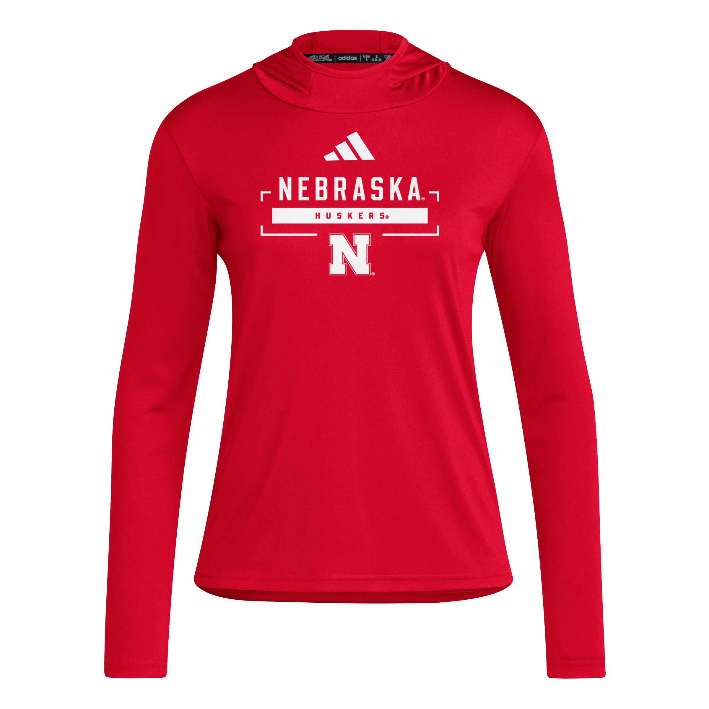 Red Adidas Women's Iron N Huskers Designed for Training Long Sleeve Hoodie - Nebraska Cornhuskers