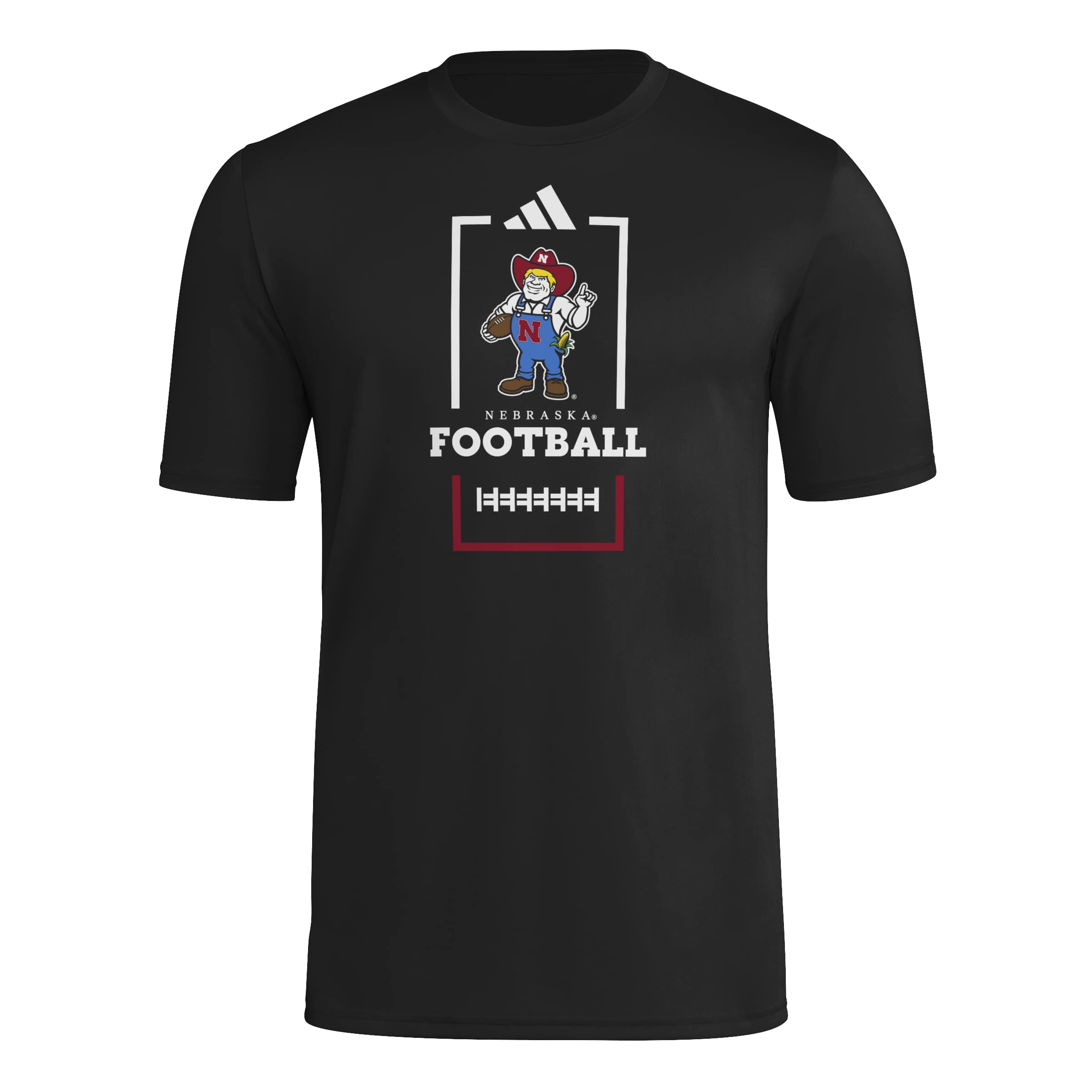 Black Adidas Men's Herbie Football Pregame Short Sleeve Tee - Nebraska Cornhuskers