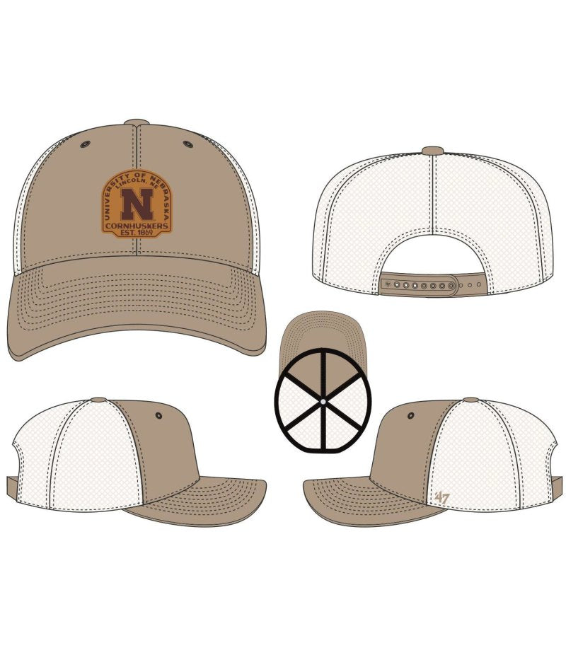 Khaki Bonehide '47 Trucker Hat, Curved Bill, Snapback - Nebraska Cornhuskers