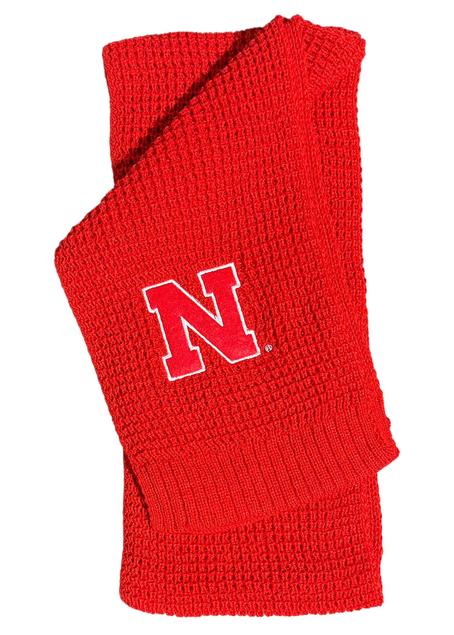 Waffle-Knit Scarf – Red with Block “N”