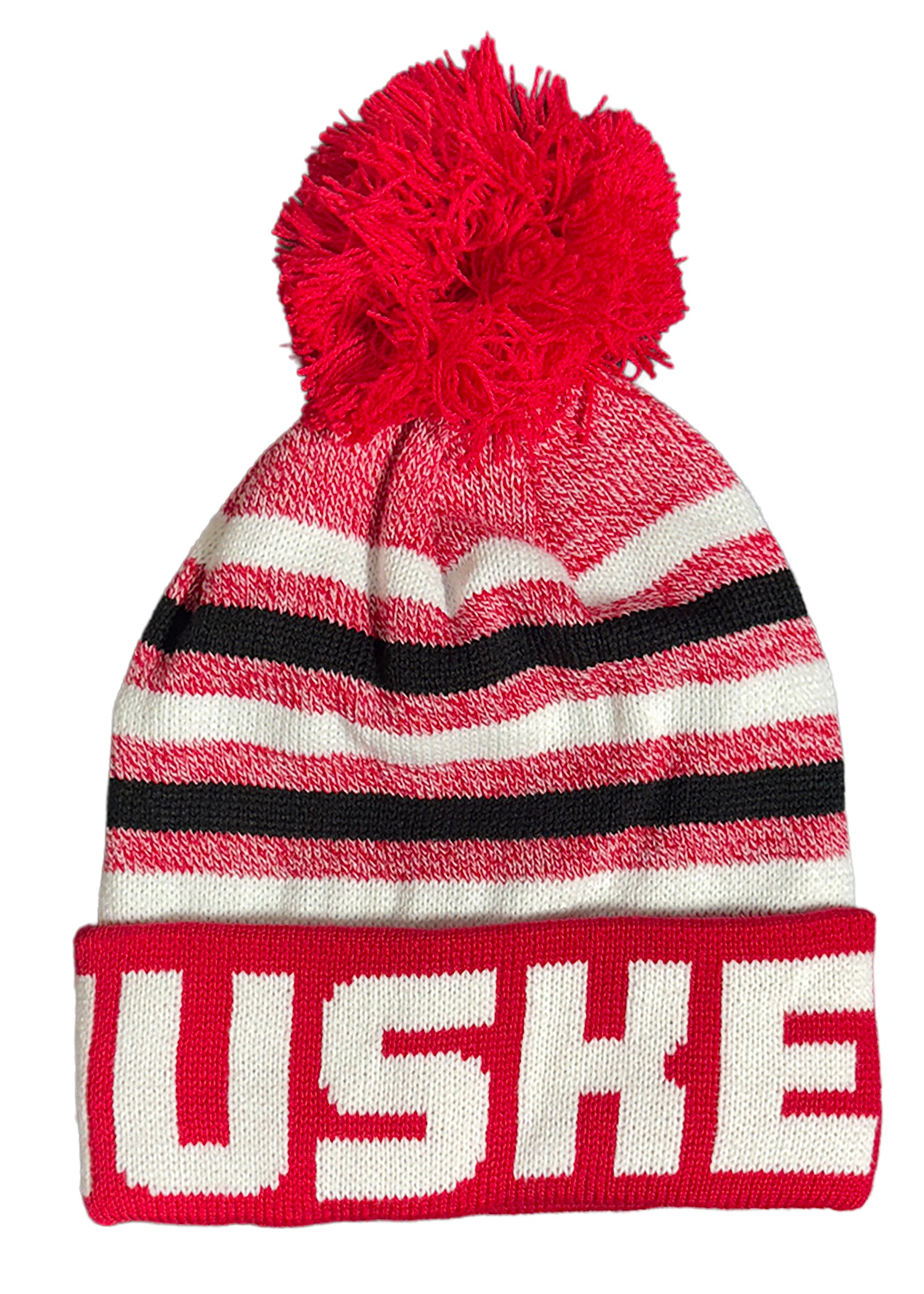 Stripe Pom Beanie – Cuffed Knit, Fleece-Lined