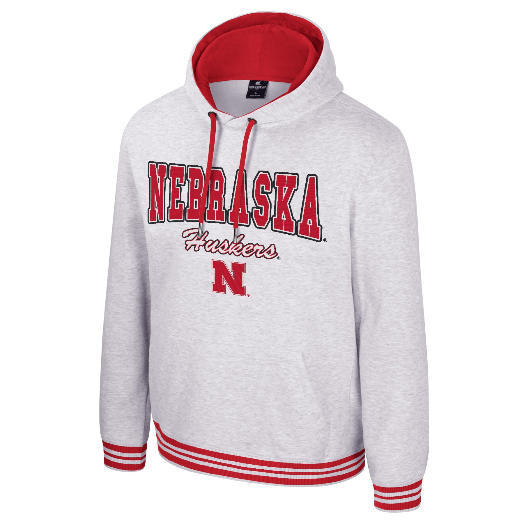 Marcus Rib Hoodie in Light Heather Gray - Nebraska Cornhuskers