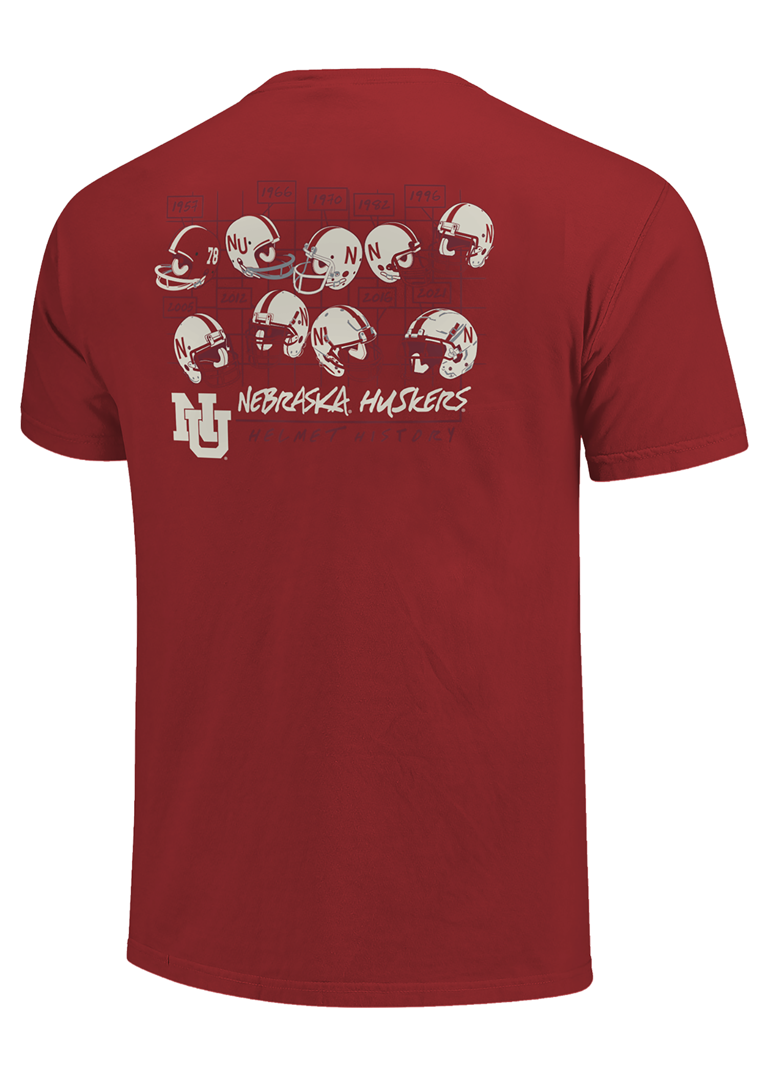 Red NU Huskers, Helmet History Tee - Nebraska Cornhuskers