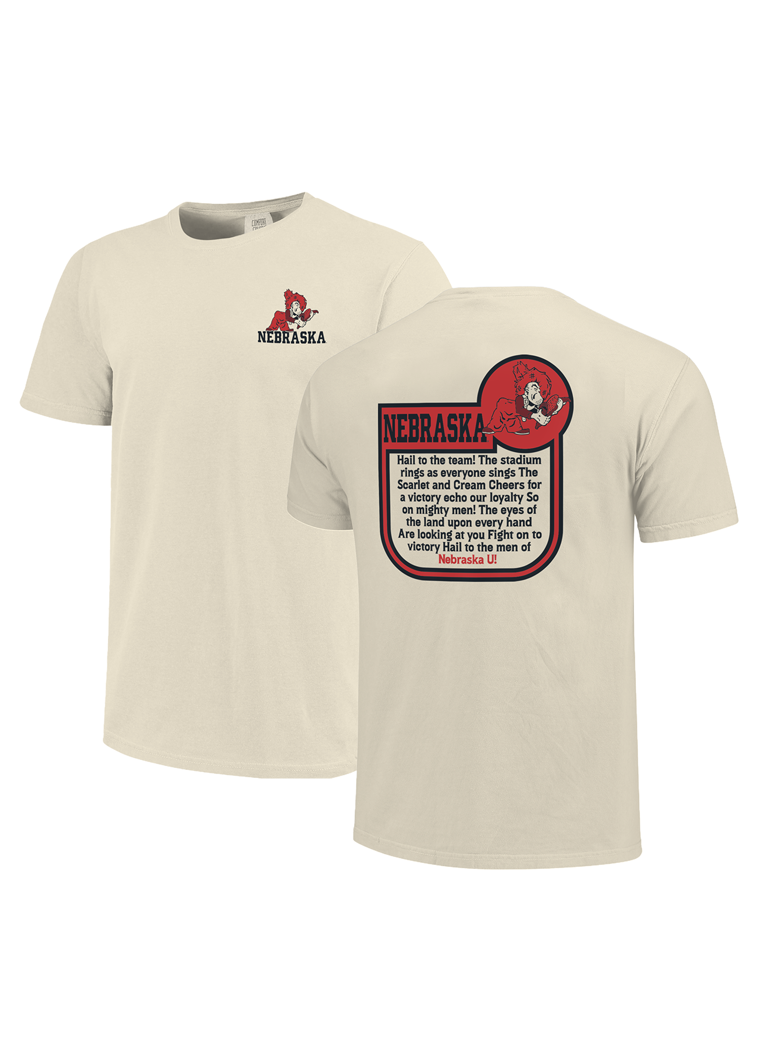 Cream Men’s Short Sleeve T-Shirt – Herbie Chest, Fight Song Back