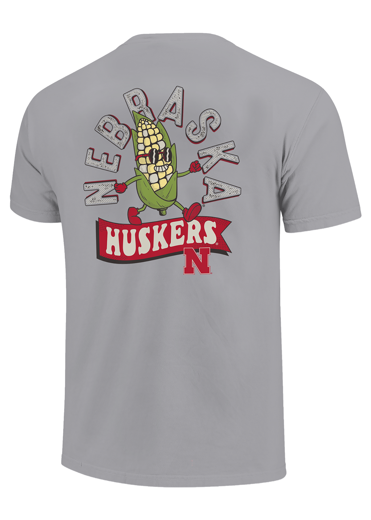 Gray Youth Short Sleeve T-Shirt – Huskers N Chest, Corn Mascot Back