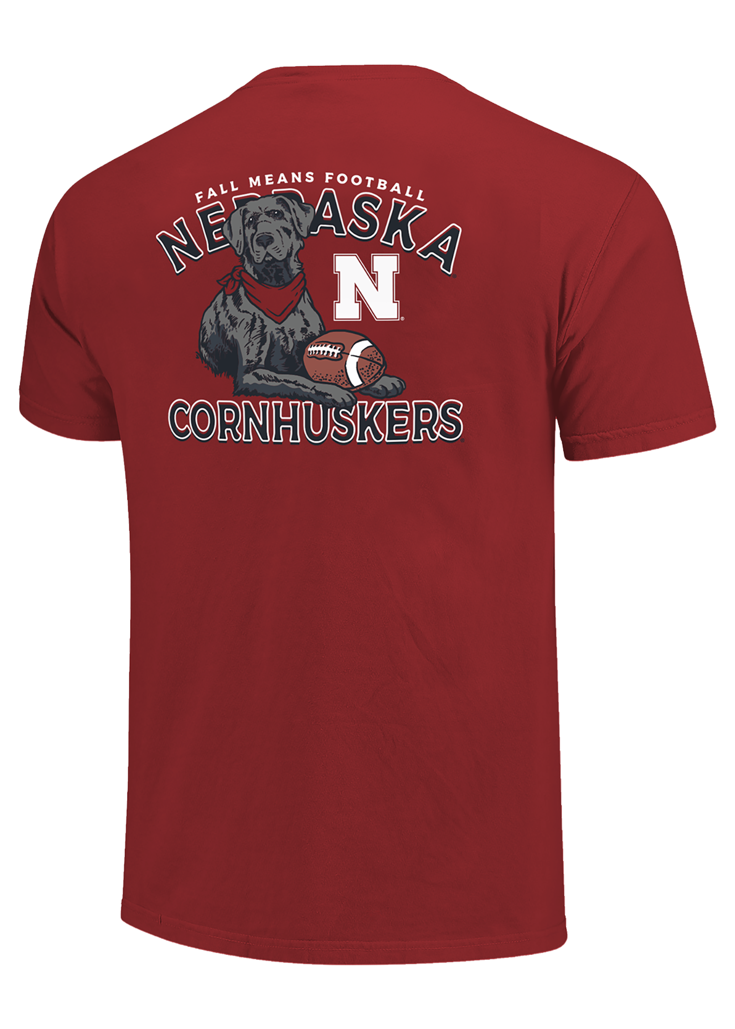 Red Men’s Short Sleeve T-Shirt – Nebraska N Chest, Black Dog Football Back